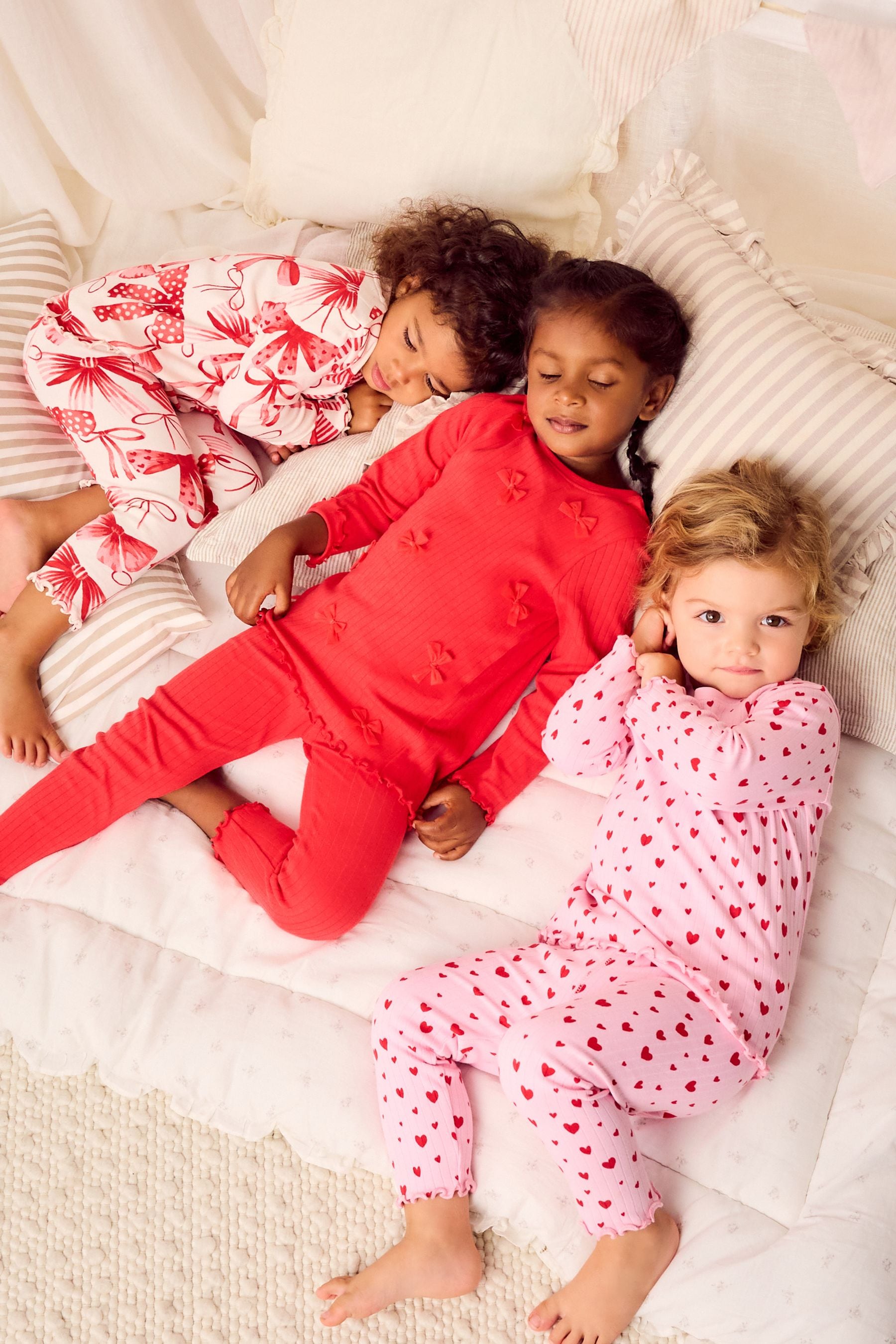 Red Bow/ Heart 100% Cotton Long Sleeve Pyjamas 3 Pack (9mths-16yrs)