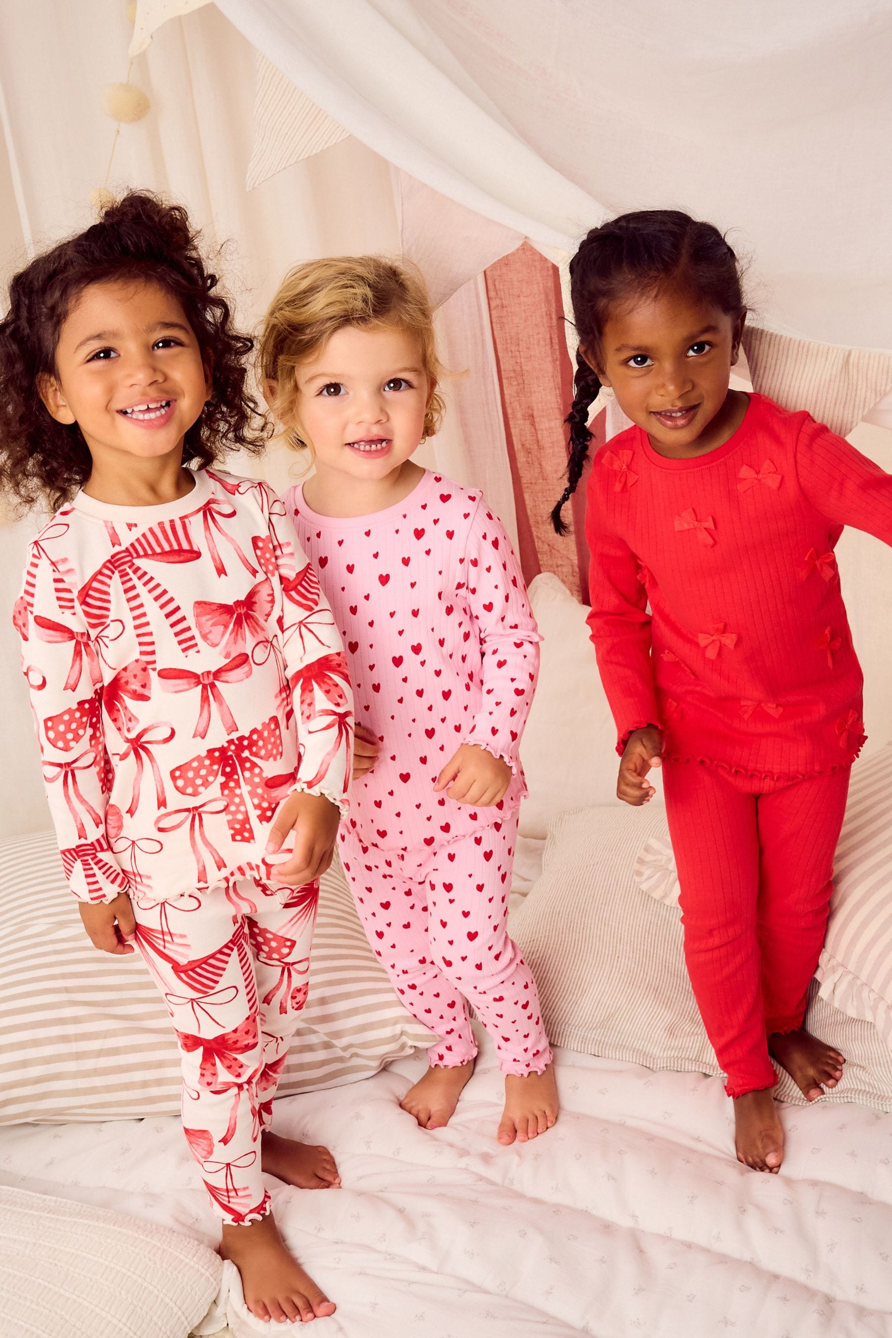 Red Bow/ Heart 100% Cotton Long Sleeve Pyjamas 3 Pack (9mths-16yrs)