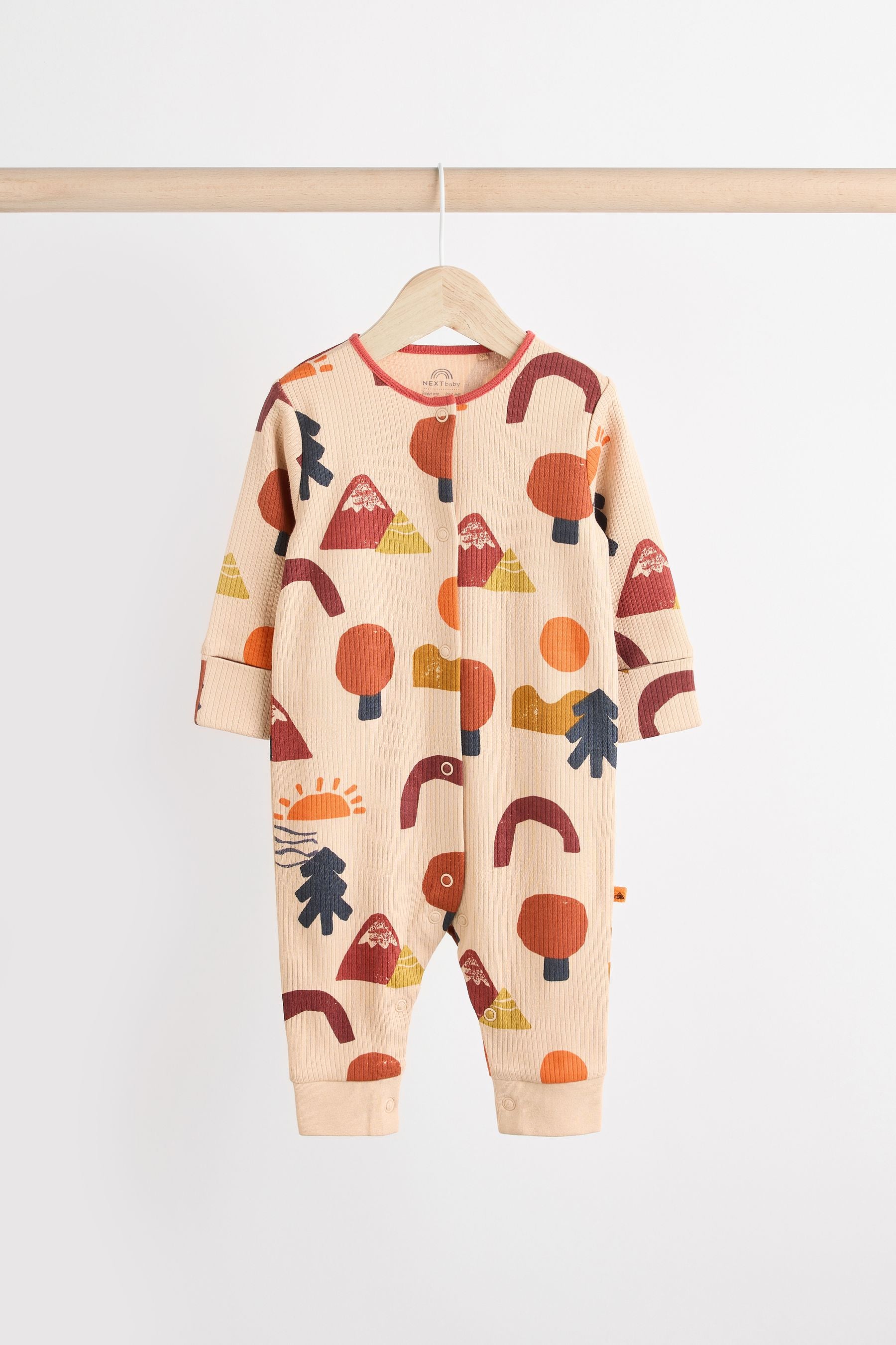 Brown/Khaki Baby Patterned Printed 100% Cotton Sleepsuits 3 Pack (0mths-3yrs)