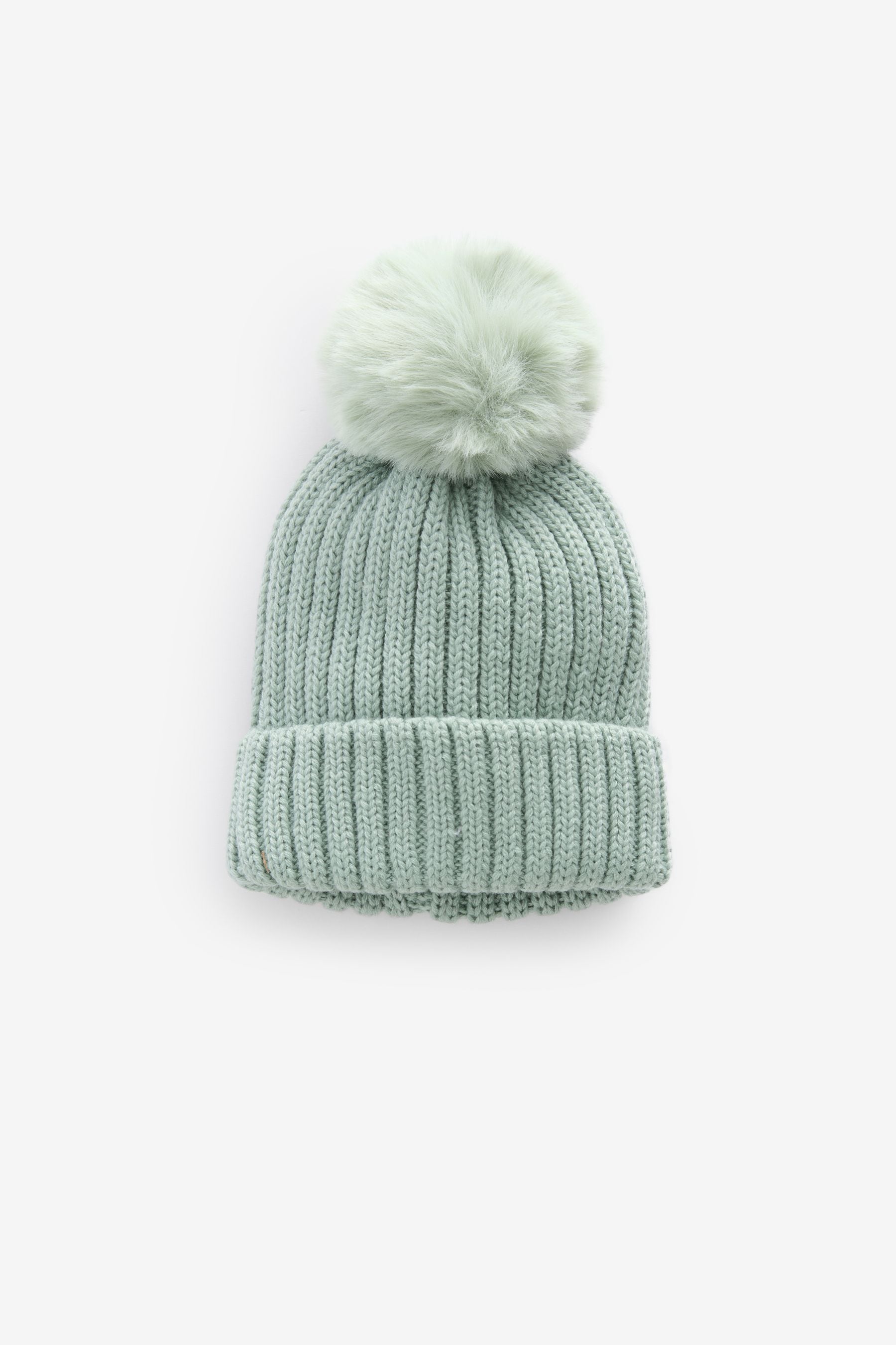 Sage Green Rib Pom Beanie Hat (3mths-16yrs)