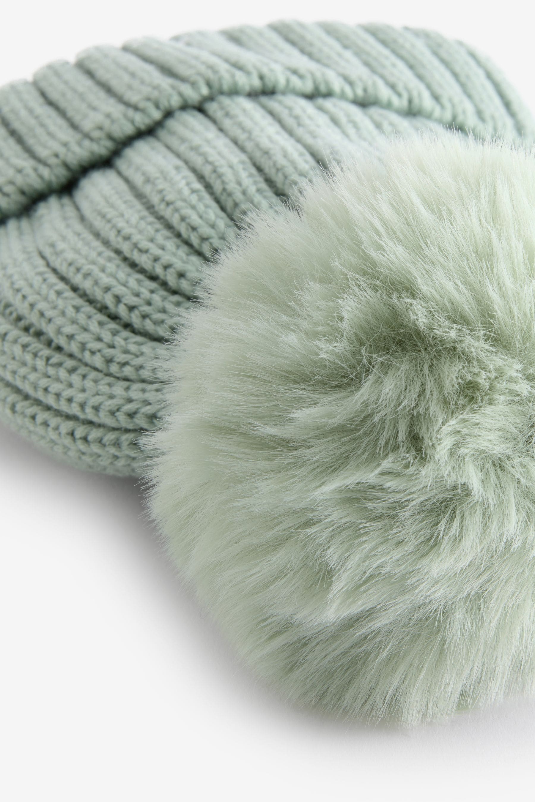 Sage Green Rib Pom Beanie Hat (3mths-16yrs)