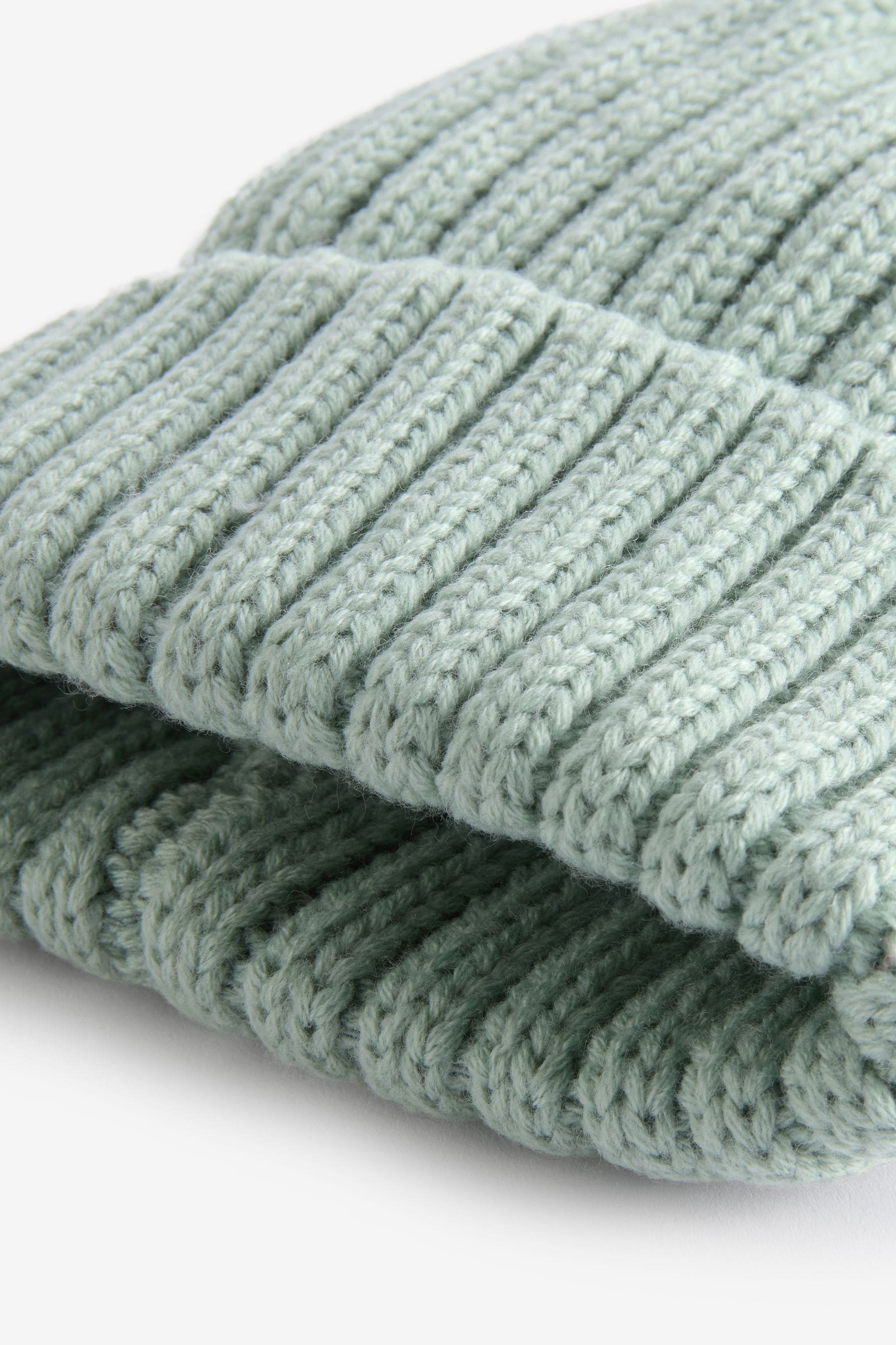 Sage Green Rib Pom Beanie Hat (3mths-16yrs)