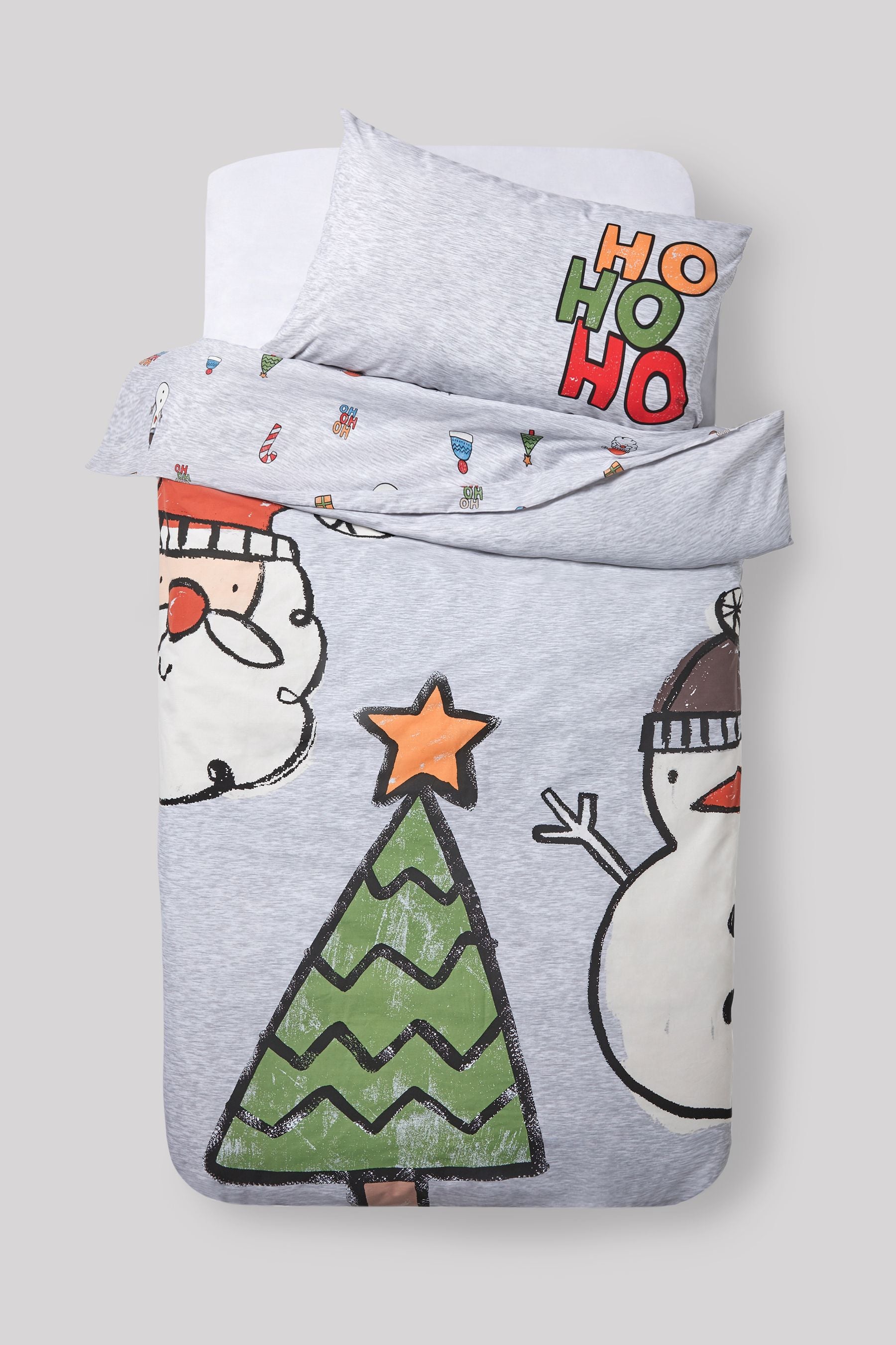 Grey Santa Christmas Duvet Cover and Pillowcase Set