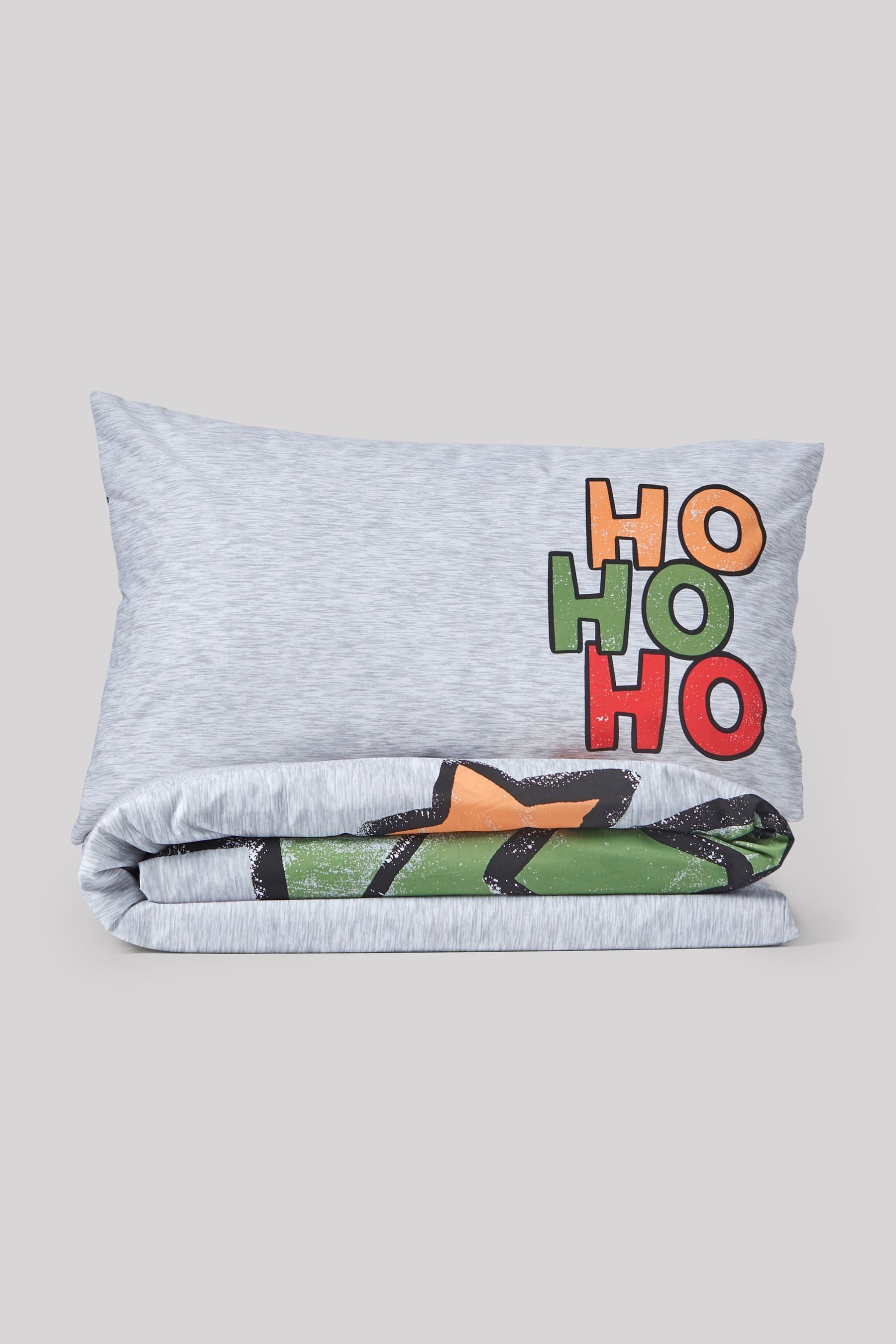 Grey Santa Christmas Duvet Cover and Pillowcase Set