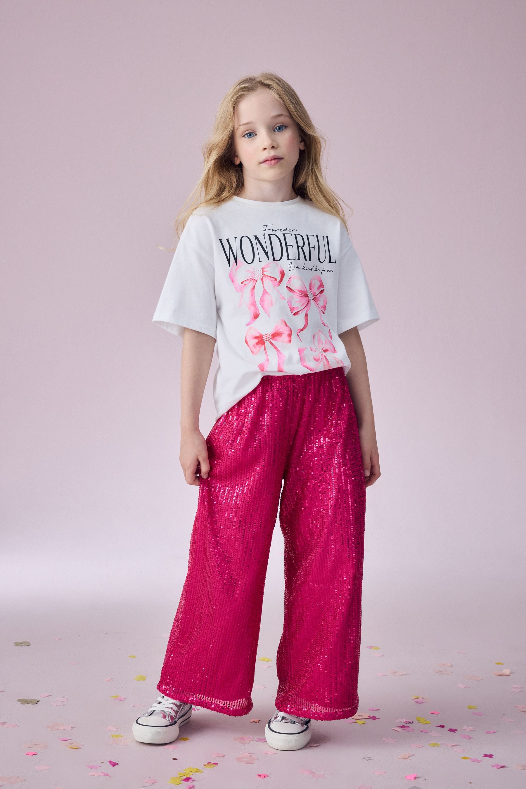 Pink Wide Leg Sequin Trousers (3-16yrs)