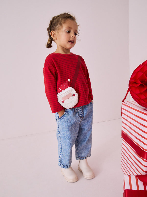 Red Christmas Santa 100% Cotton Long Sleeve Bag T-Shirt (3mths-7yrs)