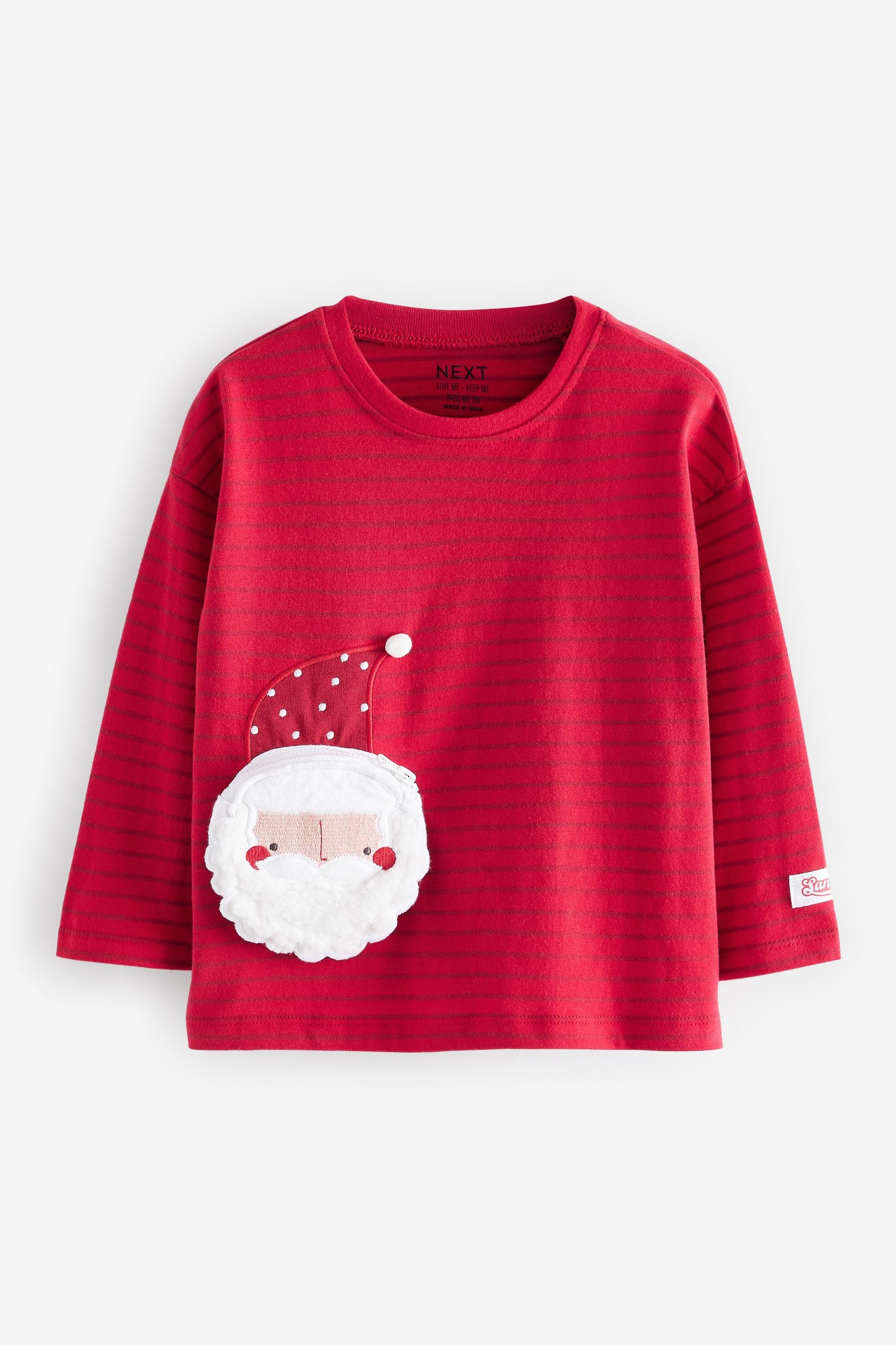 Red Christmas Santa 100% Cotton Long Sleeve Bag T-Shirt (3mths-7yrs)