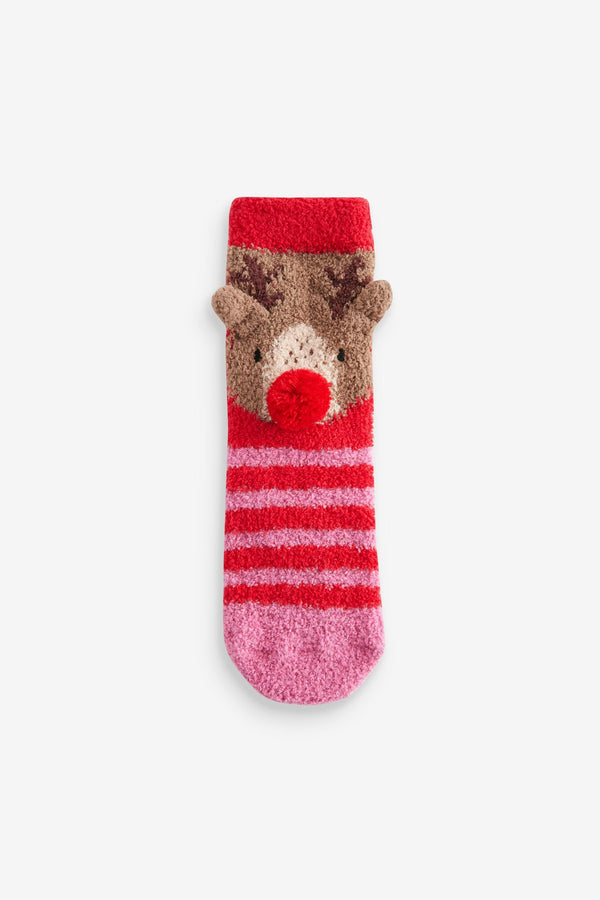 Red/Pink Reindeer Christmas Cosy Ankle Socks