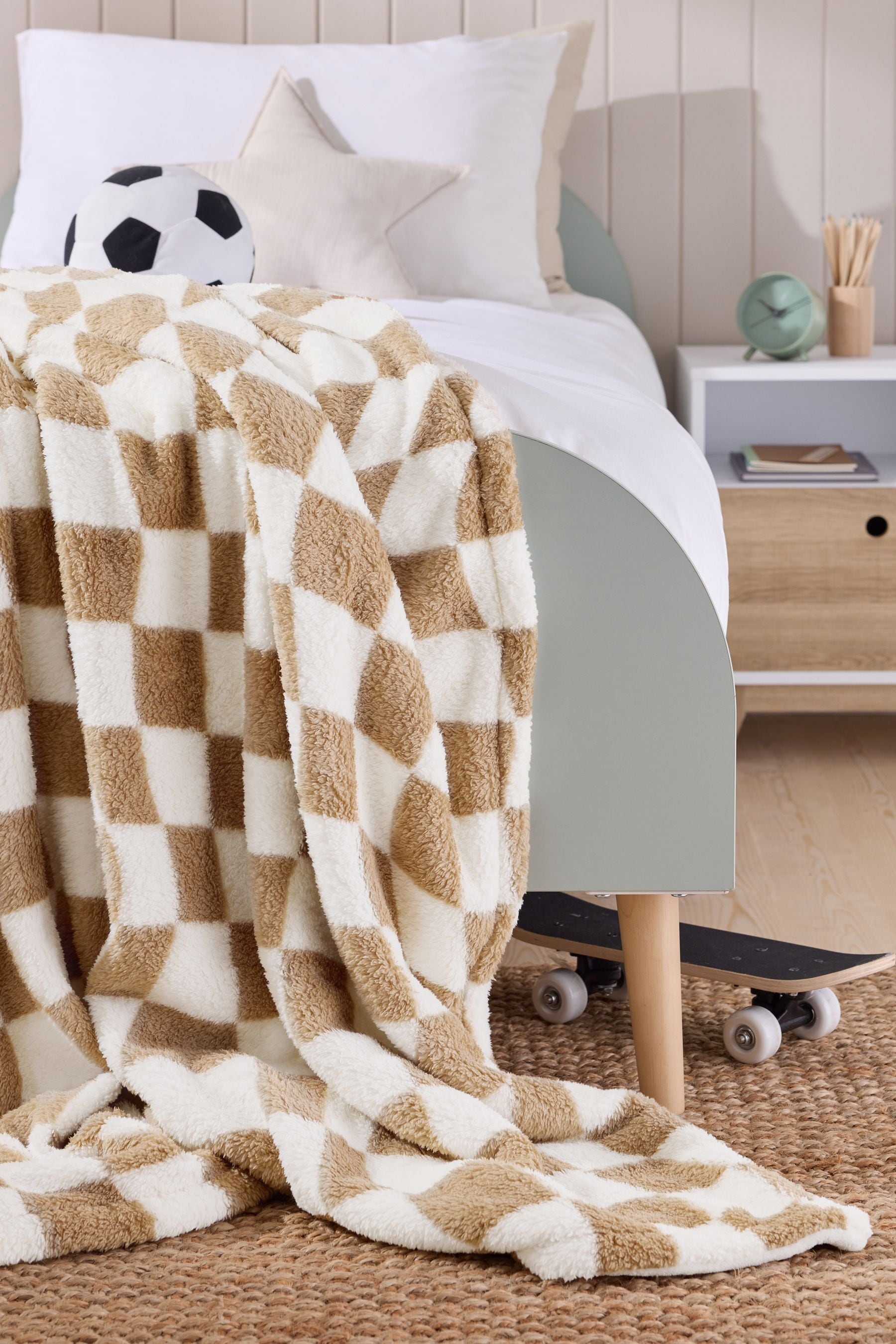 Beige Checkerboard Super Soft Fleece Throw Blanket