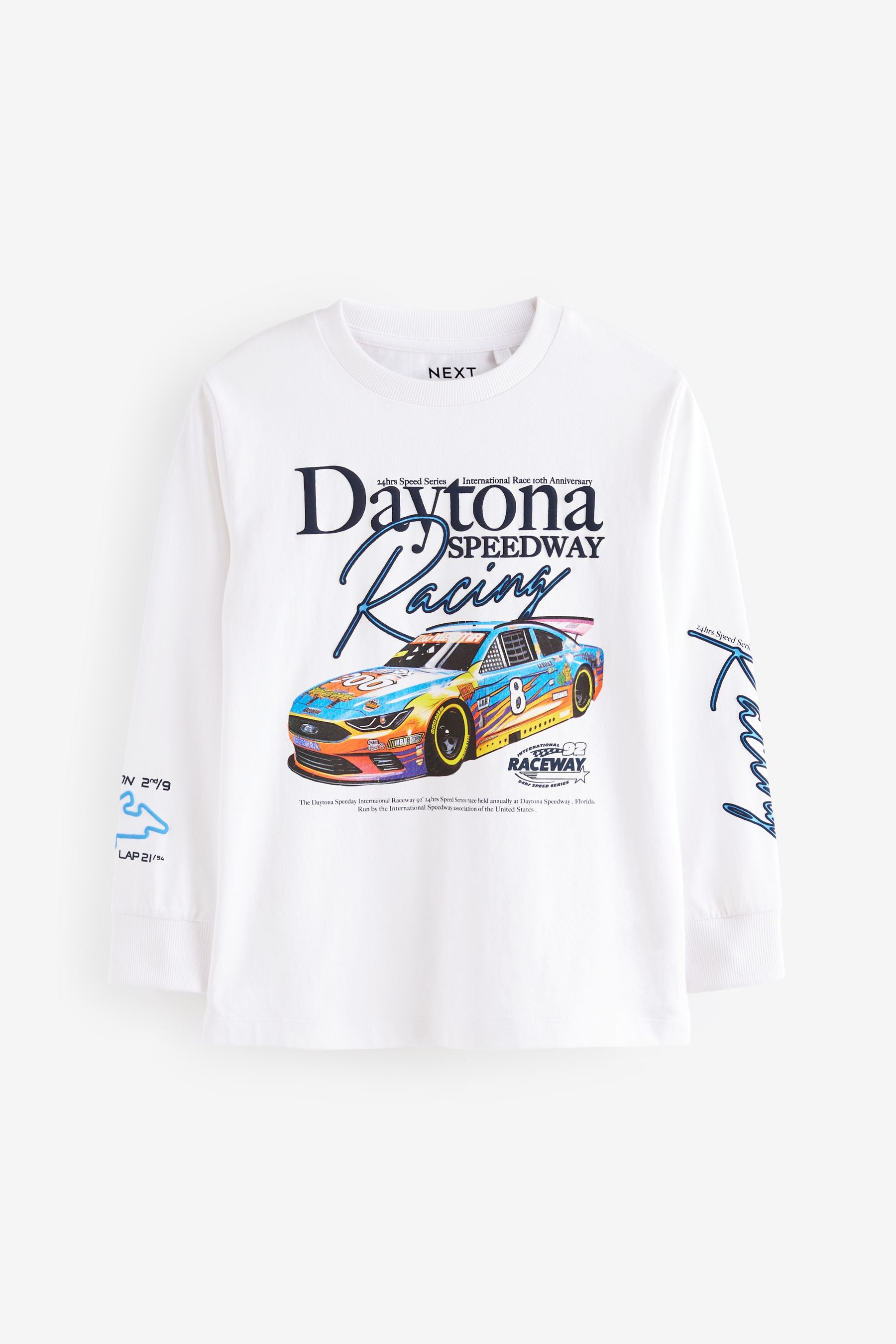 White Racing Car Long Sleeve Graphic 100% Cotton T-Shirt (3-16yrs)