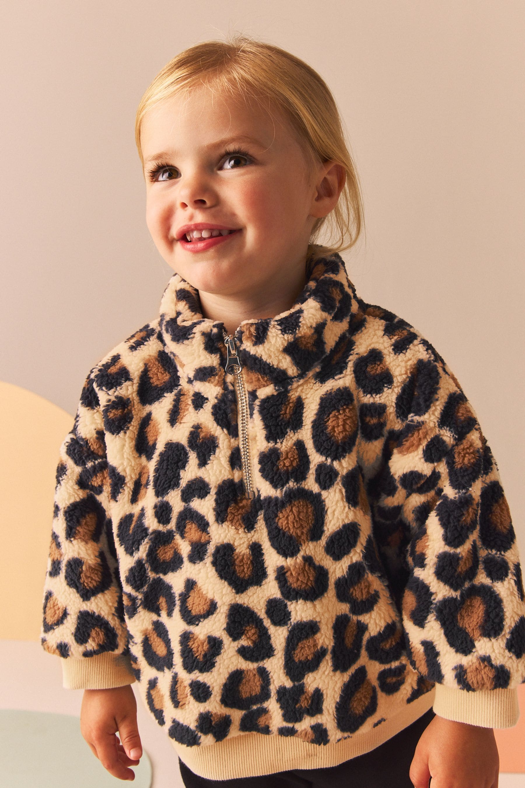 Animal Print Borg Scenic Fleece Half Zip Top (3mths-7yrs)