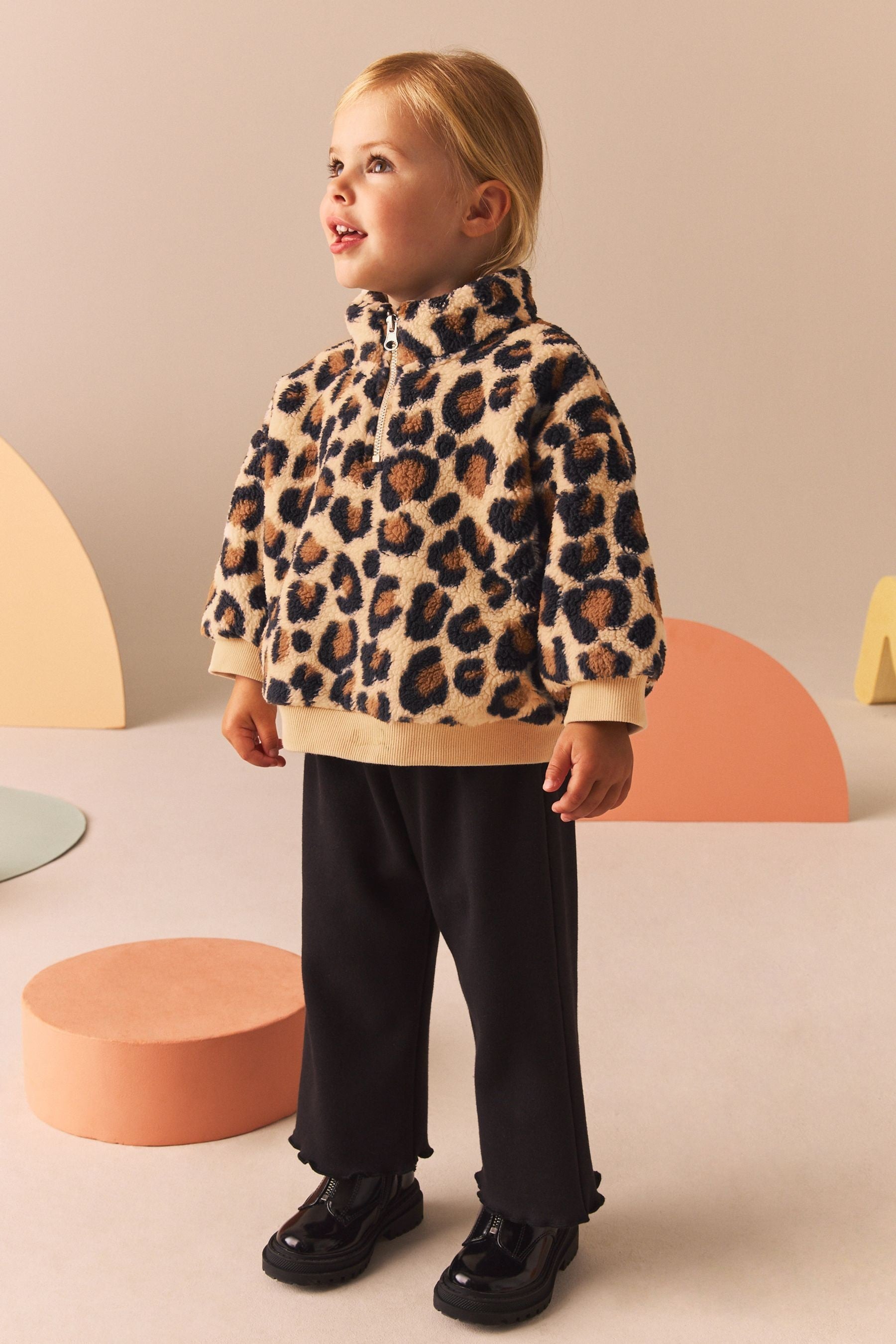 Animal Print Borg Scenic Fleece Half Zip Top (3mths-7yrs)