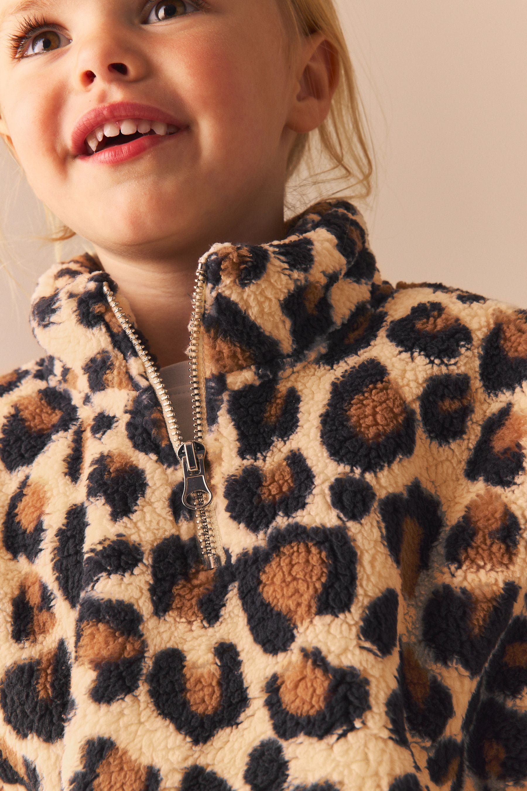 Animal Print Borg Scenic Fleece Half Zip Top (3mths-7yrs)