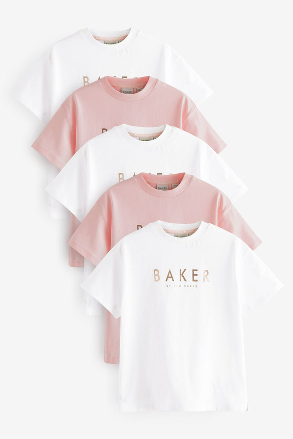 Baker by Ted Baker Pink/White 100% Cotton T-Shirts 5 Pack