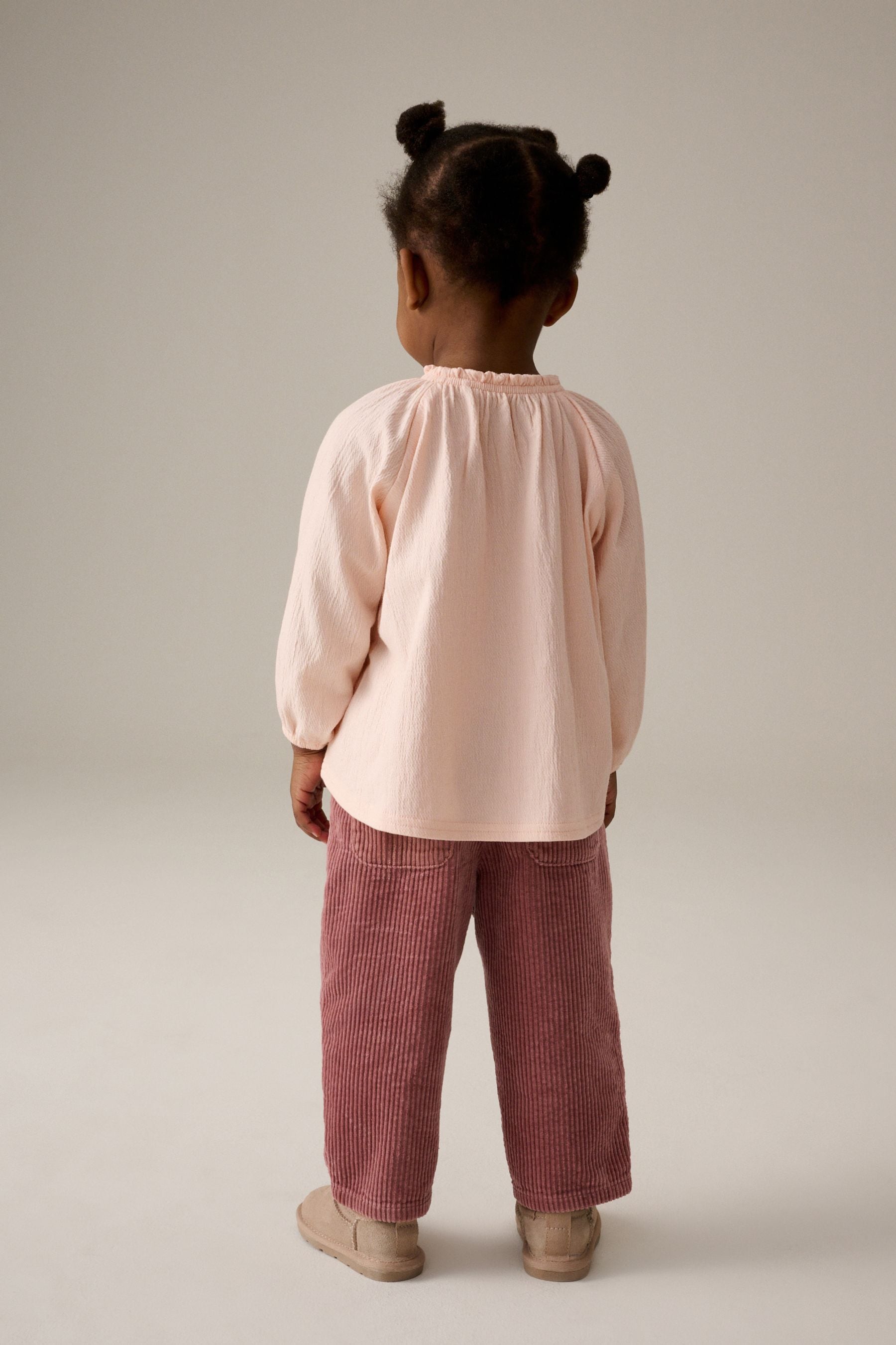 Pink Long Sleeve Gathered Neck Blouse (3mths-7yrs)