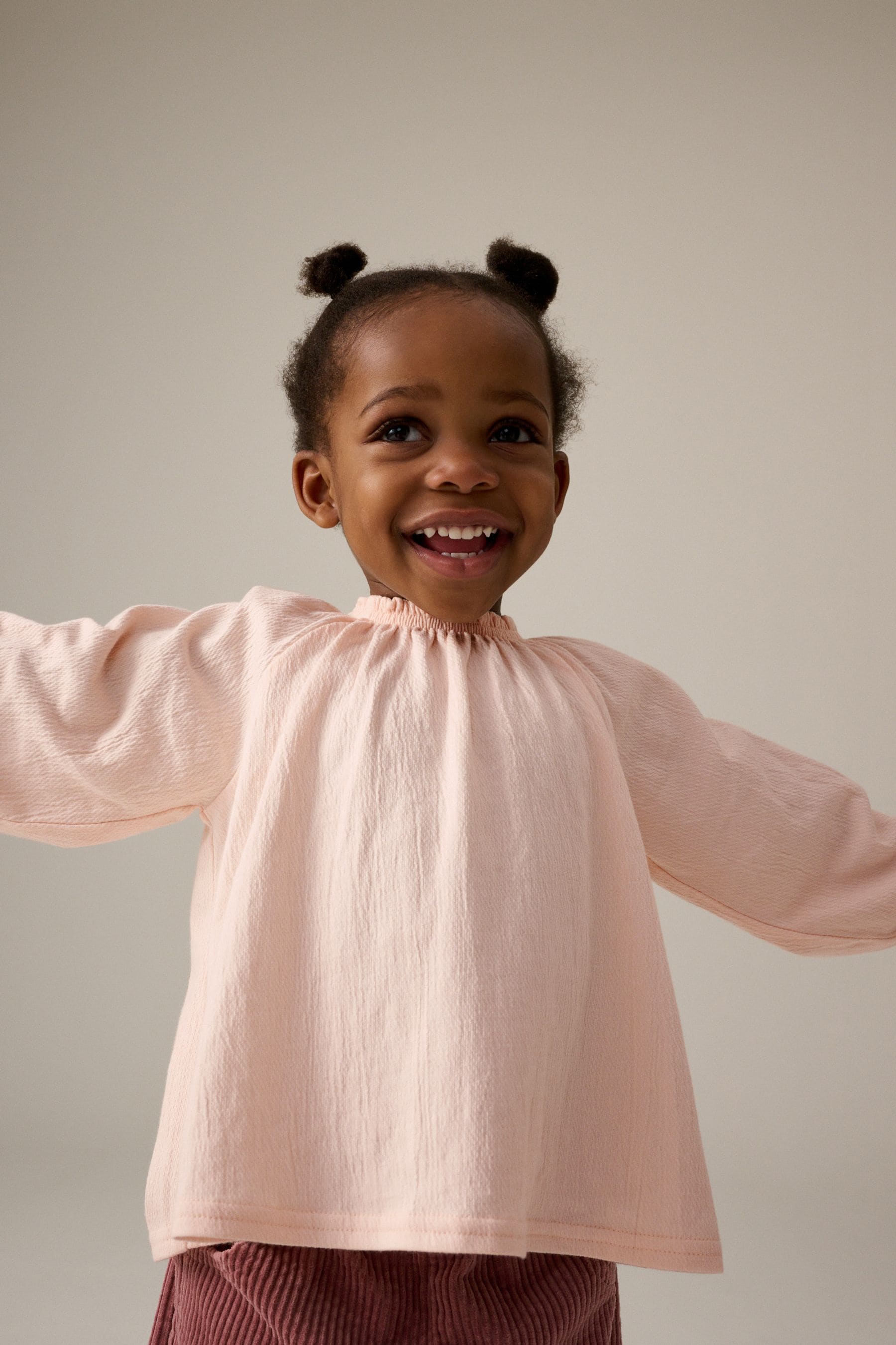 Pink Long Sleeve Gathered Neck Blouse (3mths-7yrs)