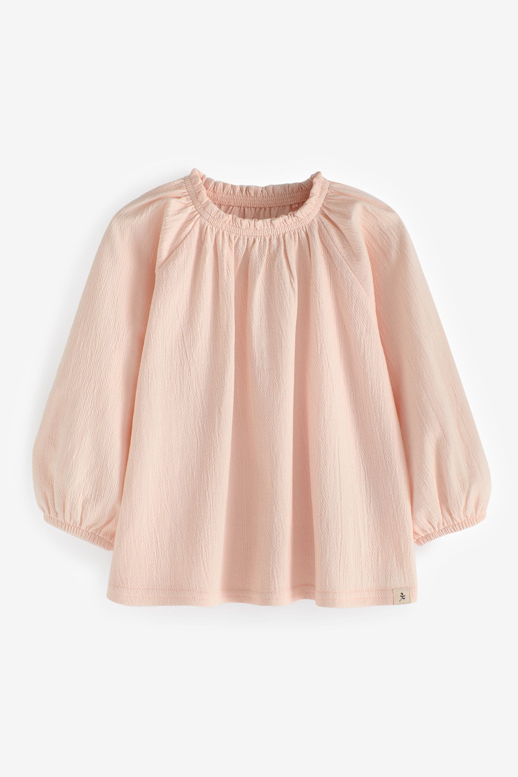 Pink Long Sleeve Gathered Neck Blouse (3mths-7yrs)