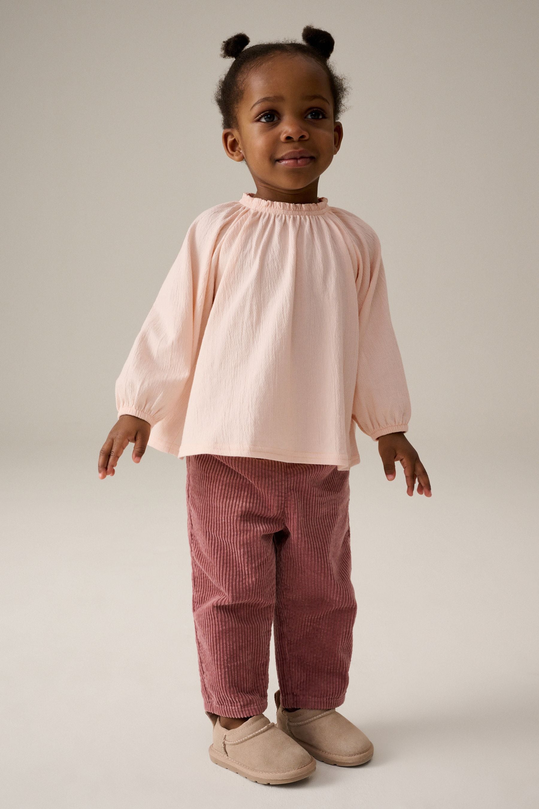 Pink Long Sleeve Gathered Neck Blouse (3mths-7yrs)