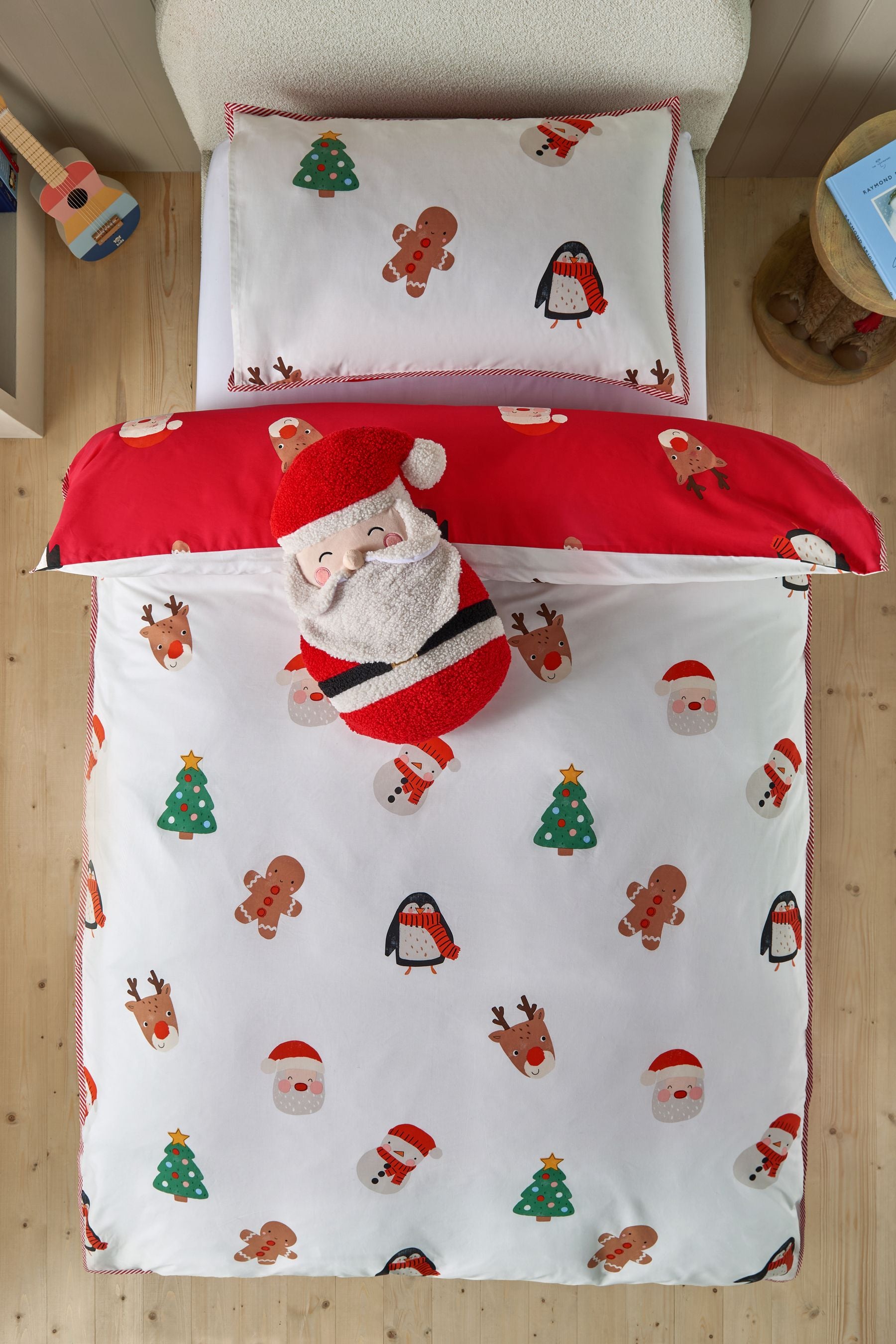 Red Santa Christmas Duvet Cover and Pillowcase Set