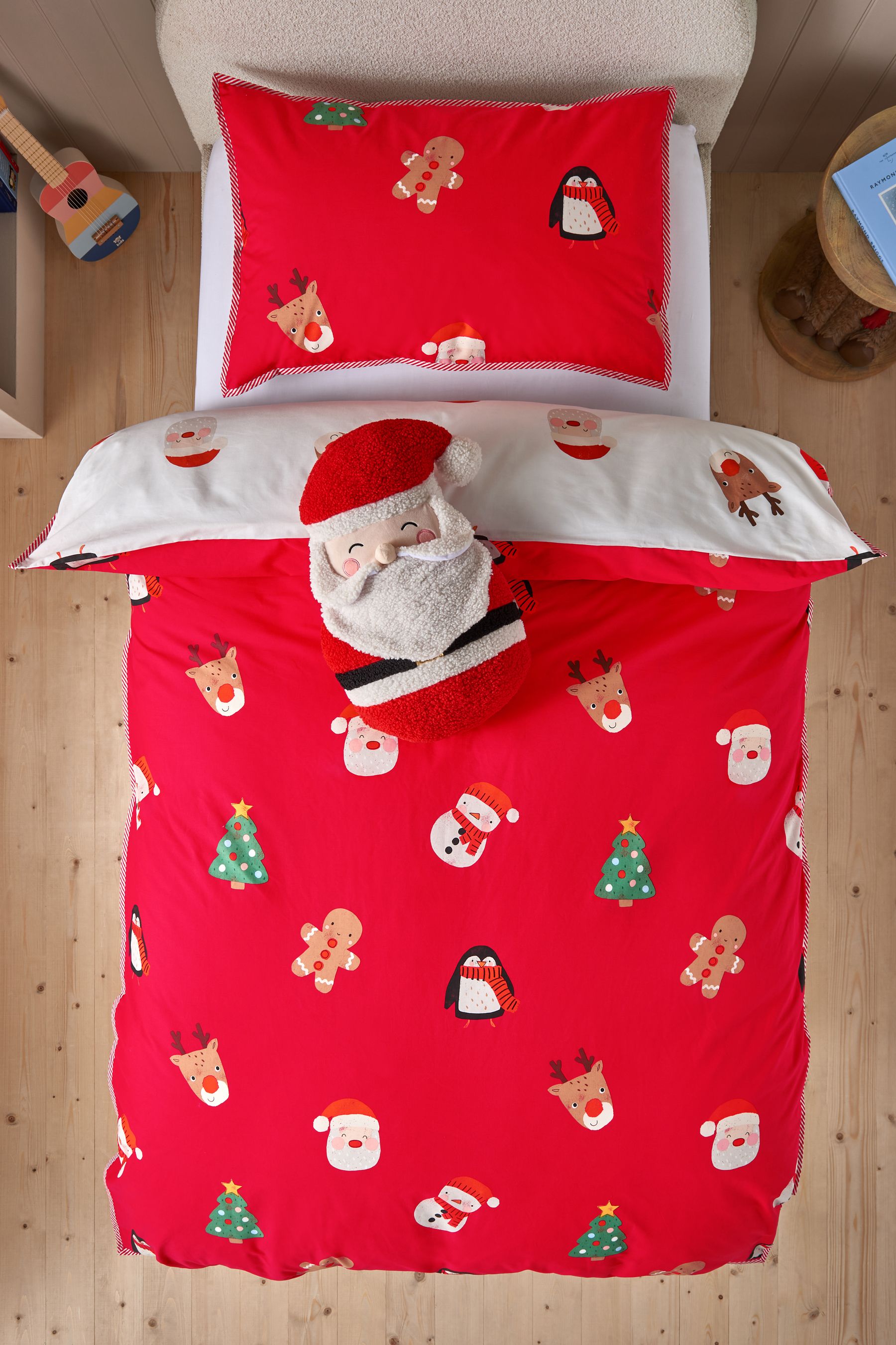 Red Santa Christmas Duvet Cover and Pillowcase Set