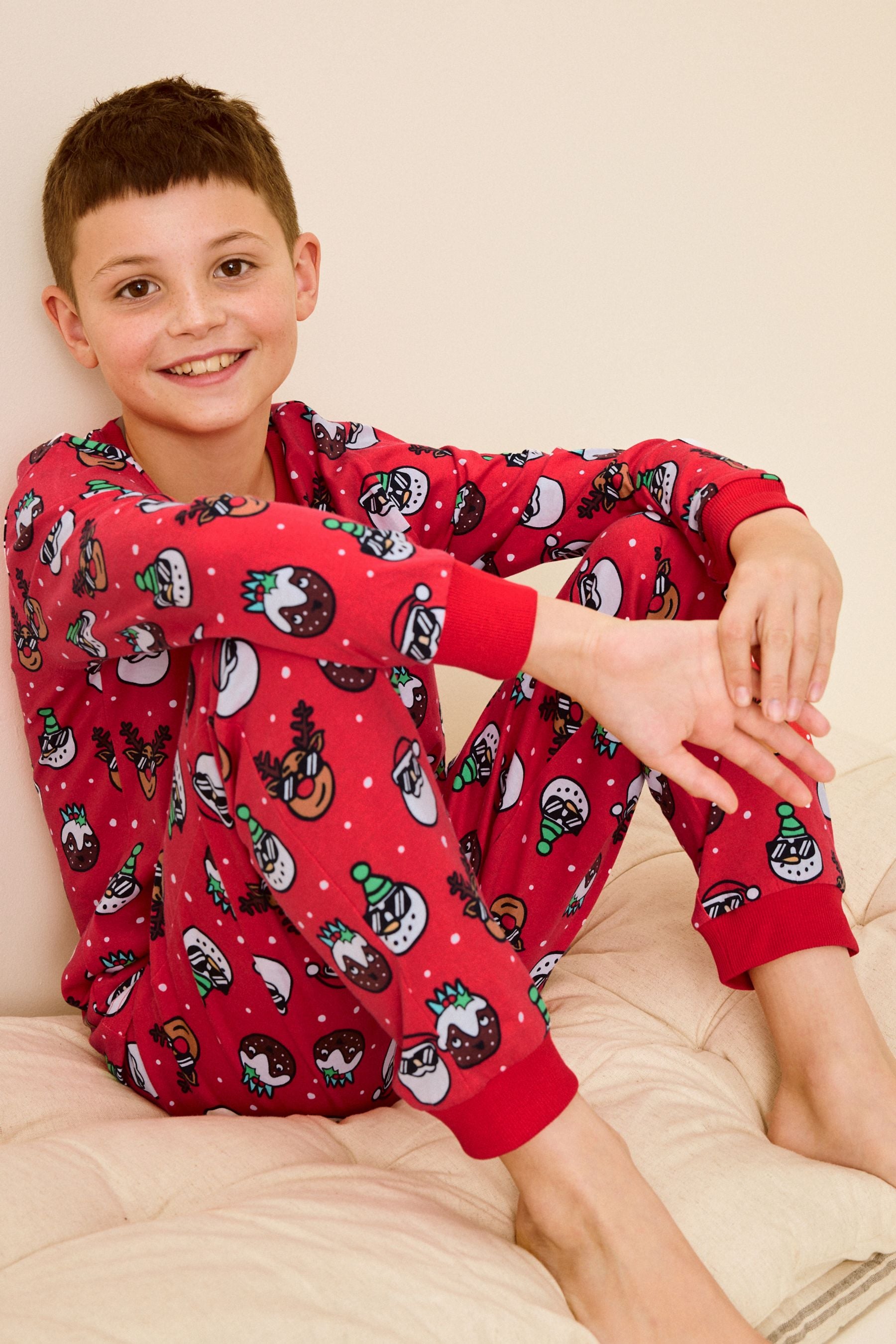 Red Christmas Character Single Long Sleeve 100% Cotton Pyjamas (3-16yrs)