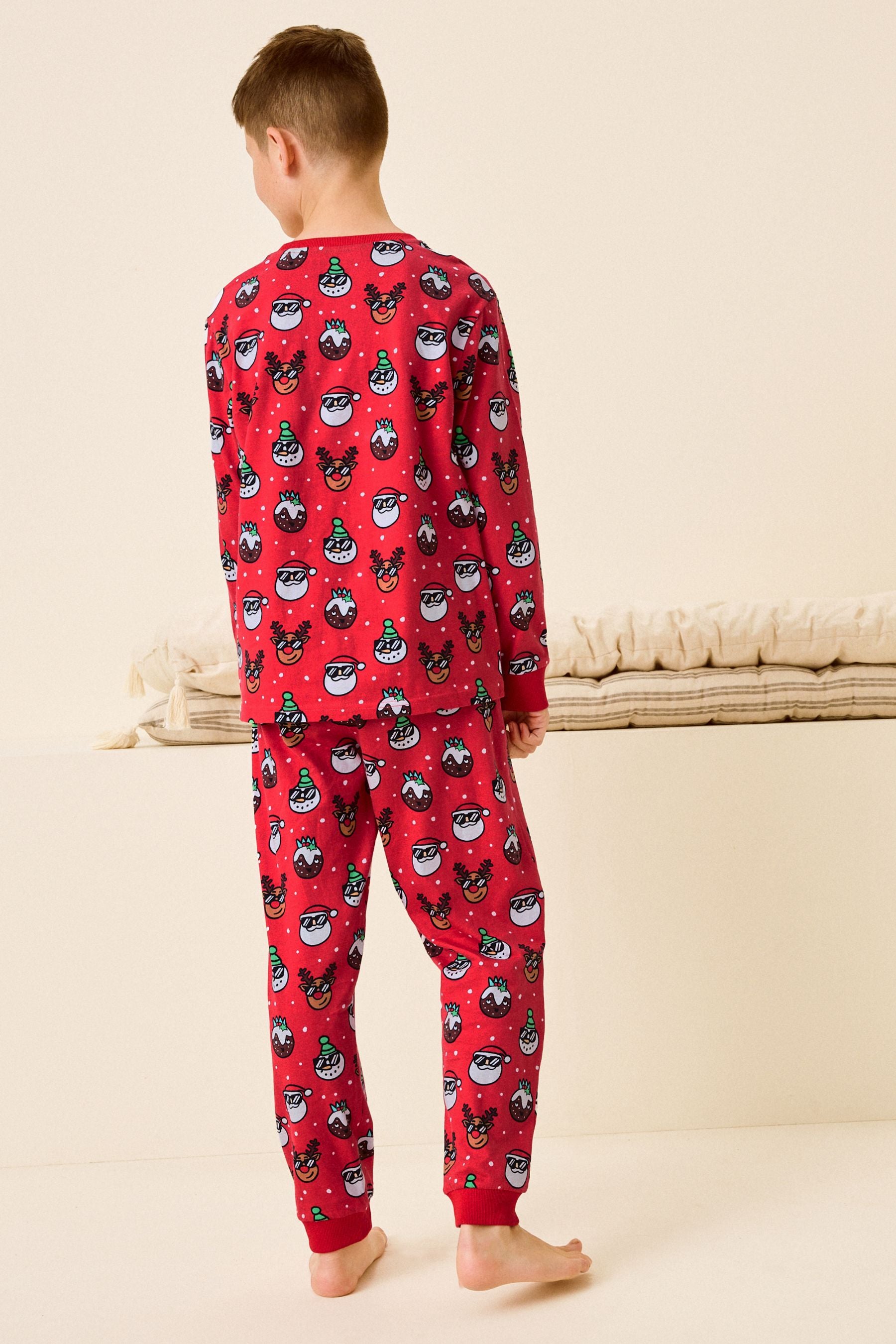 Red Christmas Character Single Long Sleeve 100% Cotton Pyjamas (3-16yrs)