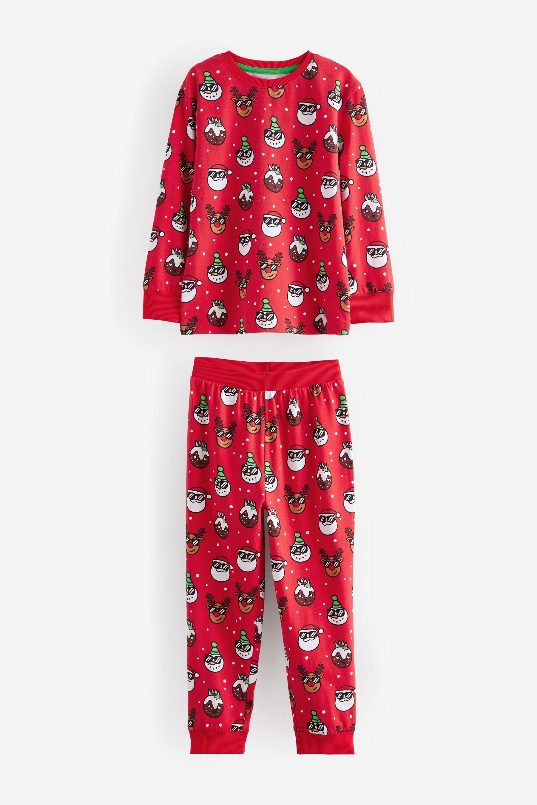 Red Christmas Character Single Long Sleeve 100% Cotton Pyjamas (3-16yrs)