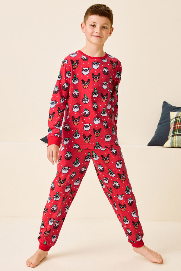 Red Single Long Sleeve 100% Cotton Pyjamas (3-16yrs) (3-16yrs)