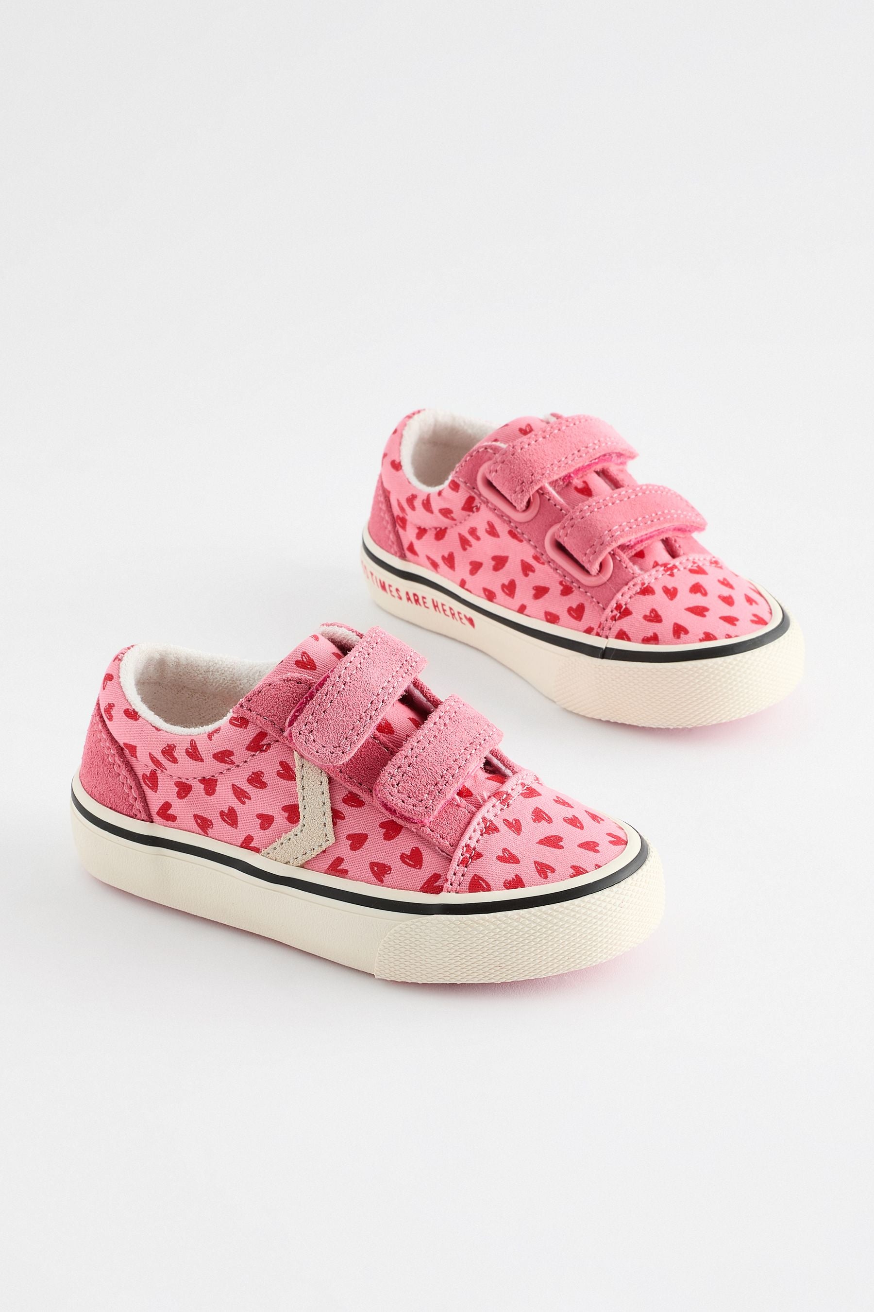 Pink Heart Touch Fasten Strap Printed Trainers