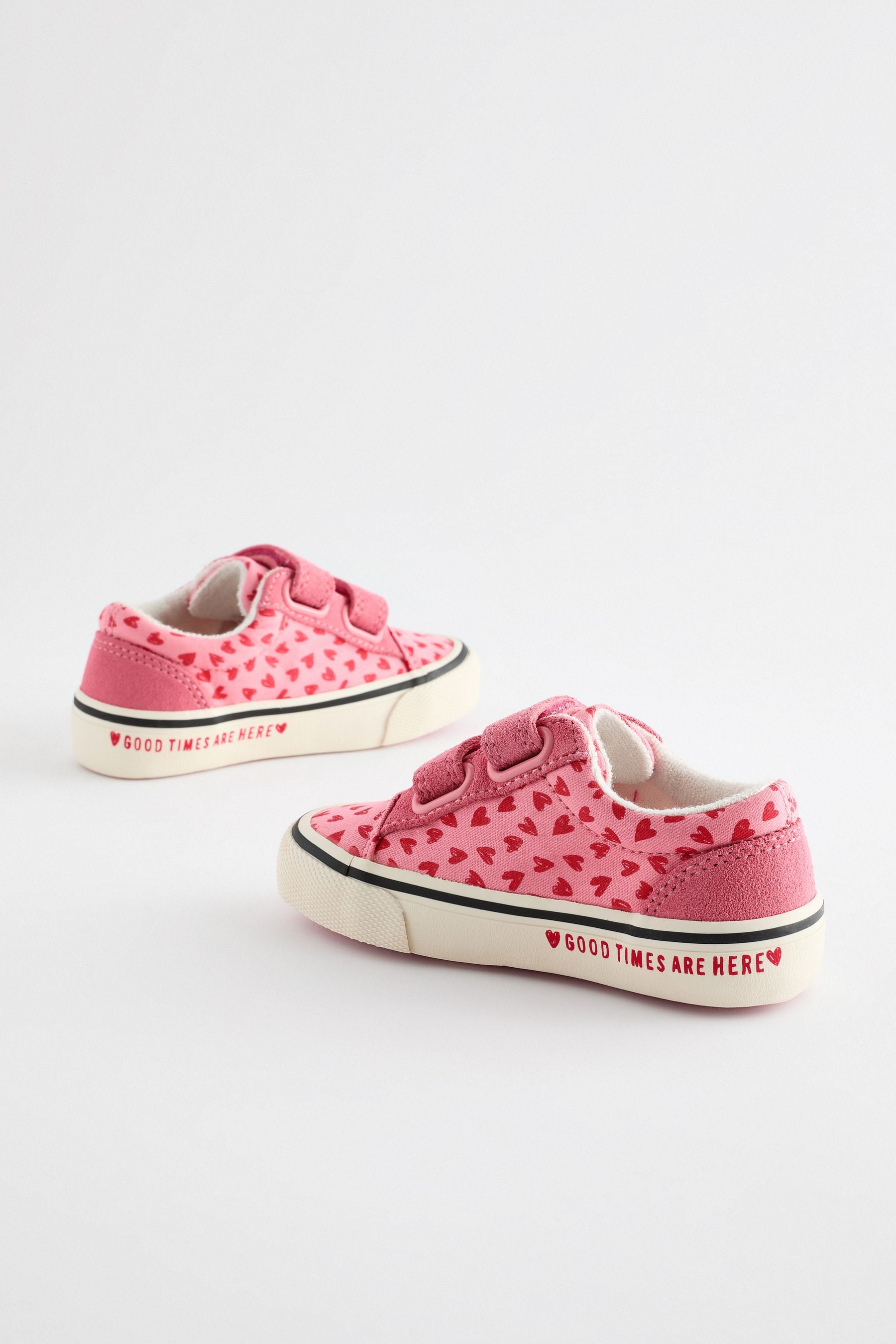 Pink Heart Touch Fasten Strap Printed Trainers