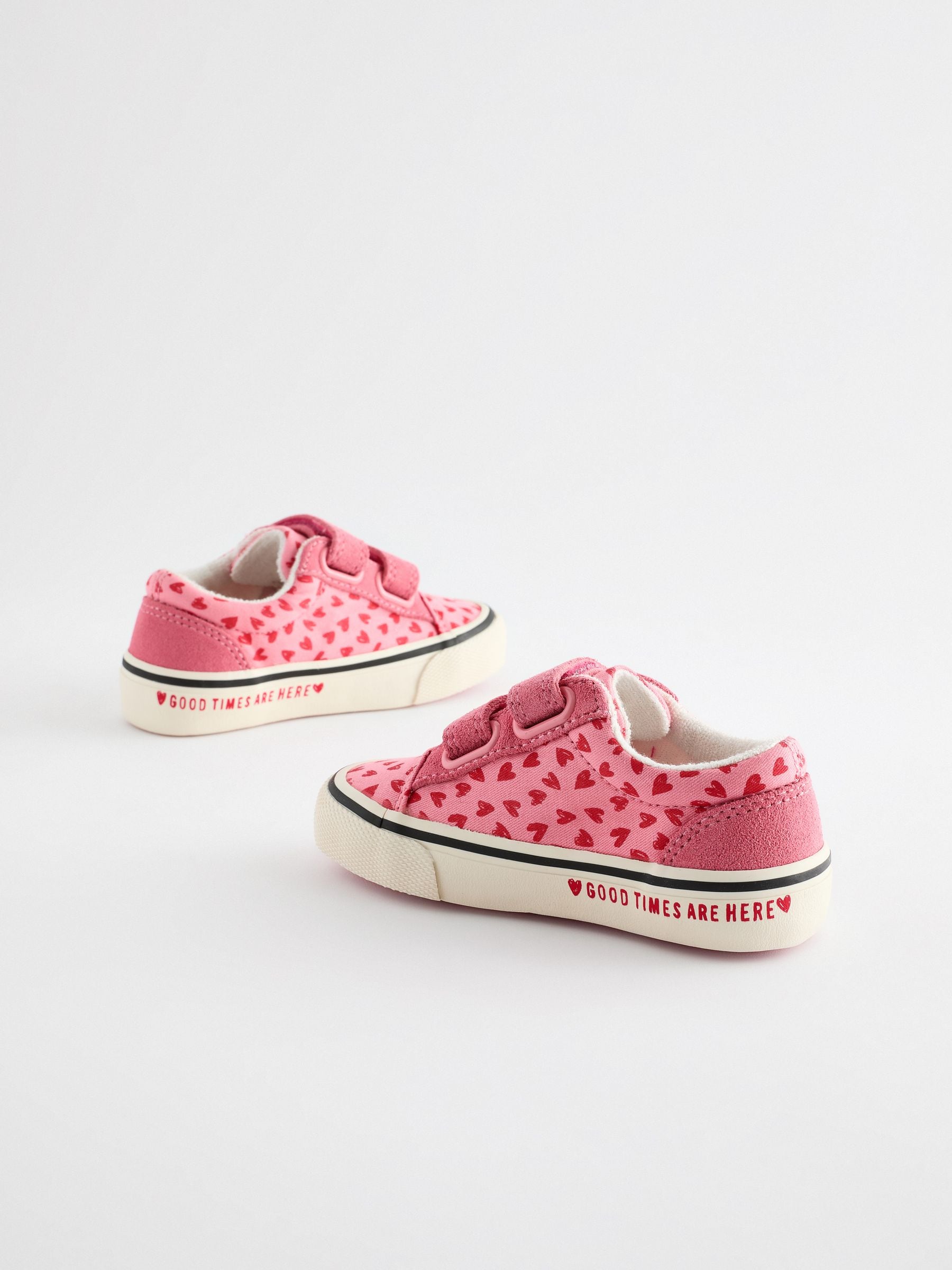 Pink Heart Touch Fasten Strap Printed Trainers