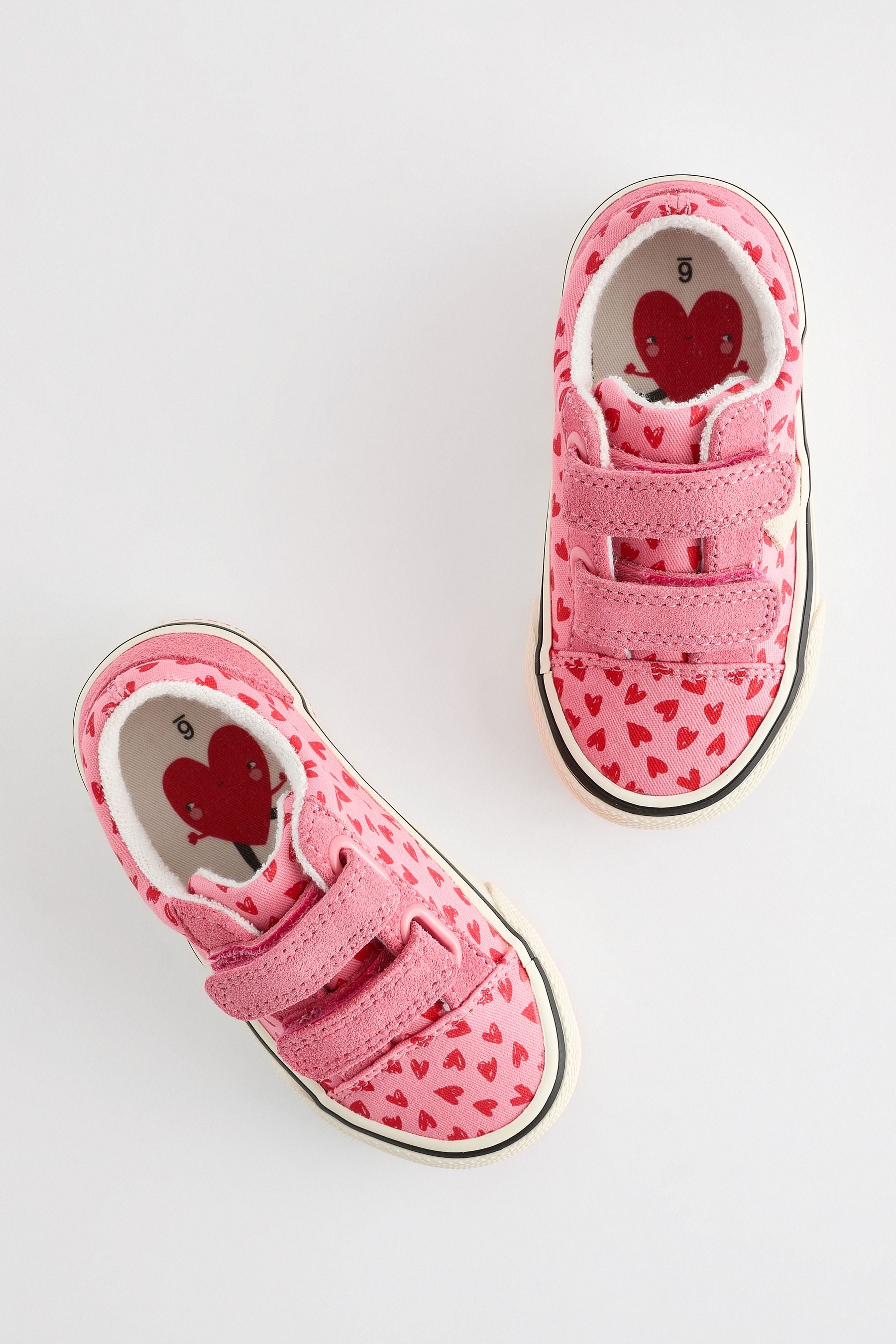 Pink Heart Touch Fasten Strap Printed Trainers