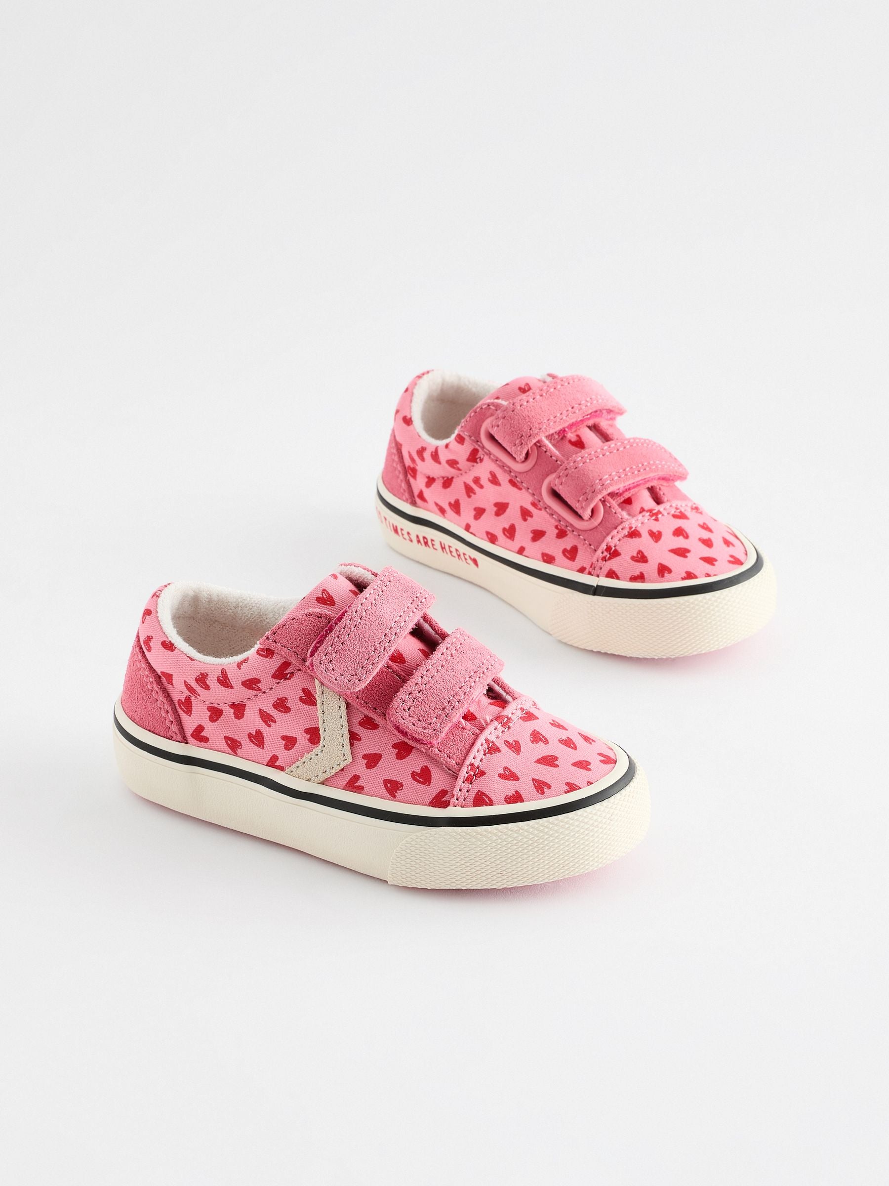 Pink Heart Touch Fasten Strap Printed Trainers