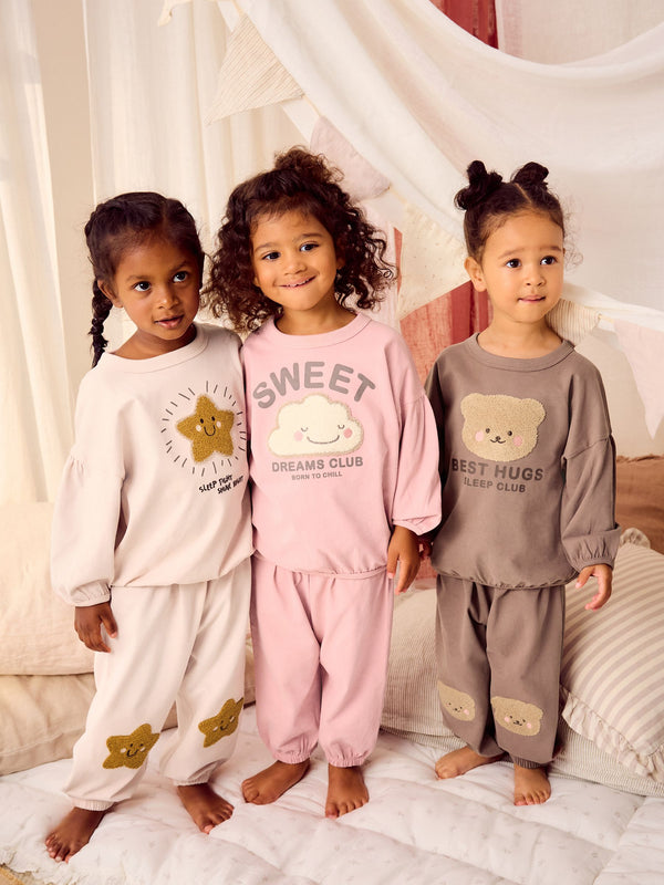 Neutral/ Pink Character 3 Pack Jogger 100% Cotton Pyjamas (9mths-8yrs)