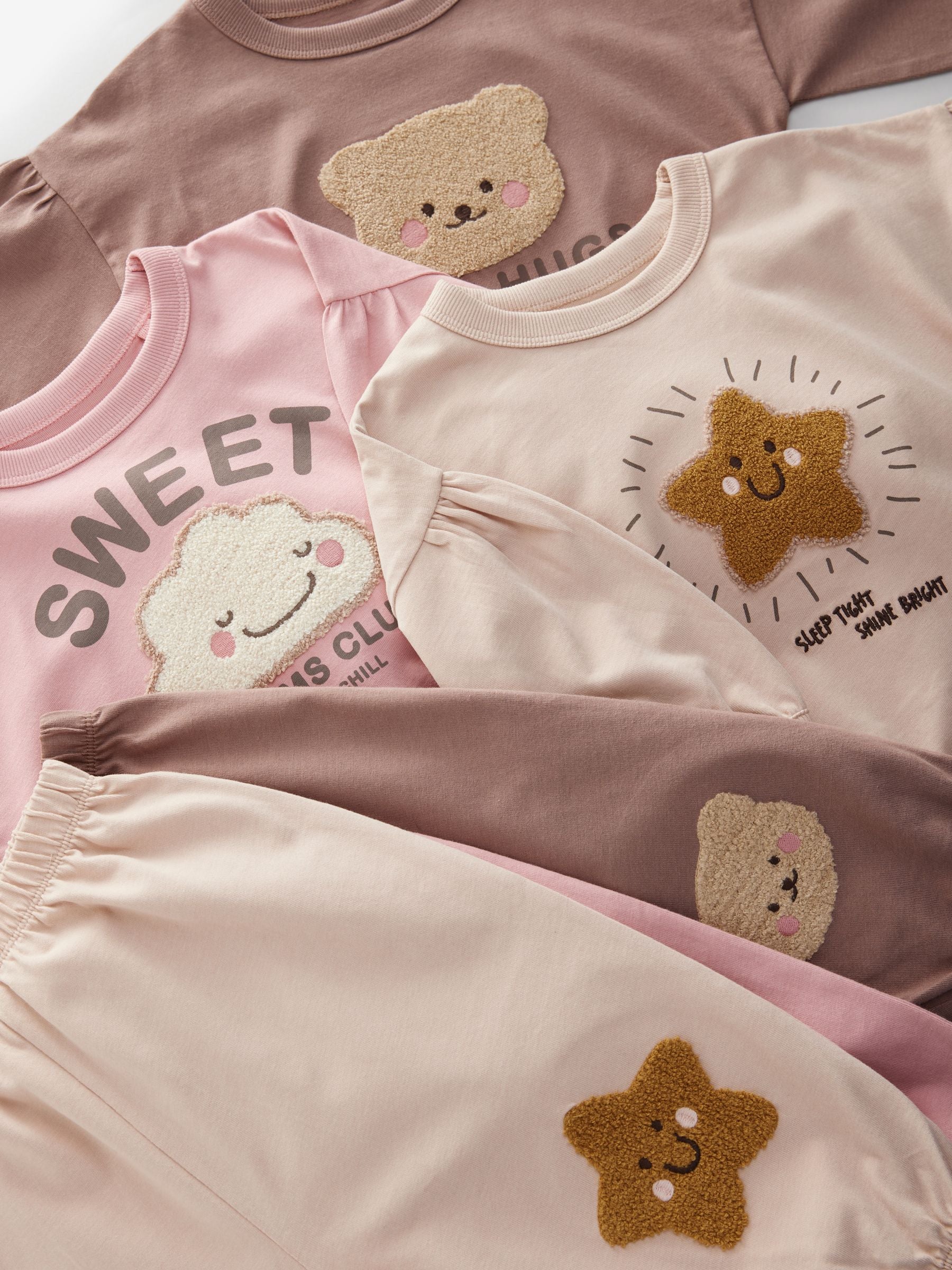 Neutral/ Pink Character 3 Pack Jogger 100% Cotton Pyjamas (9mths-8yrs)