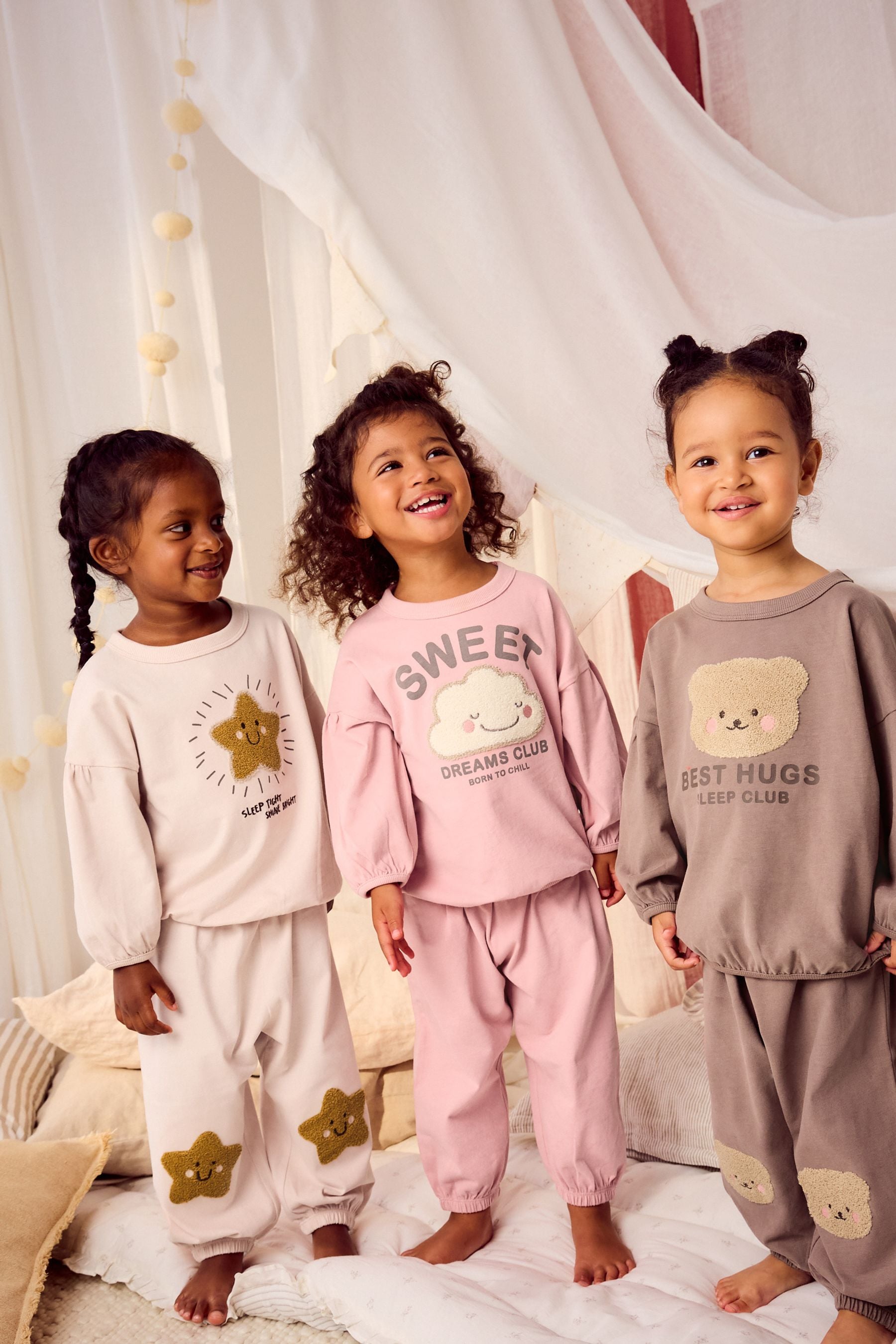 Neutral/ Pink Character Jogger 100% Cotton Pyjamas 3 Pack (9mths-11yrs)