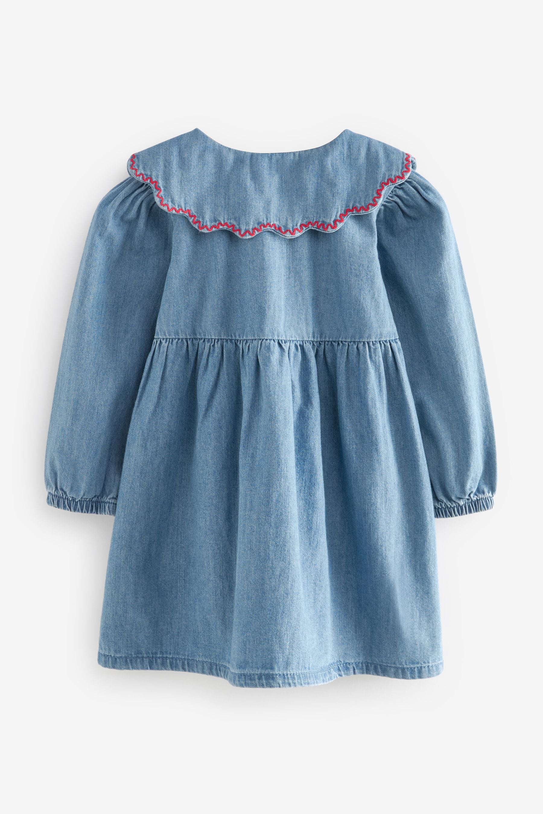 Blue Denim Cherry Embroidered Collar 100% Cotton Dress (3mths-8yrs)