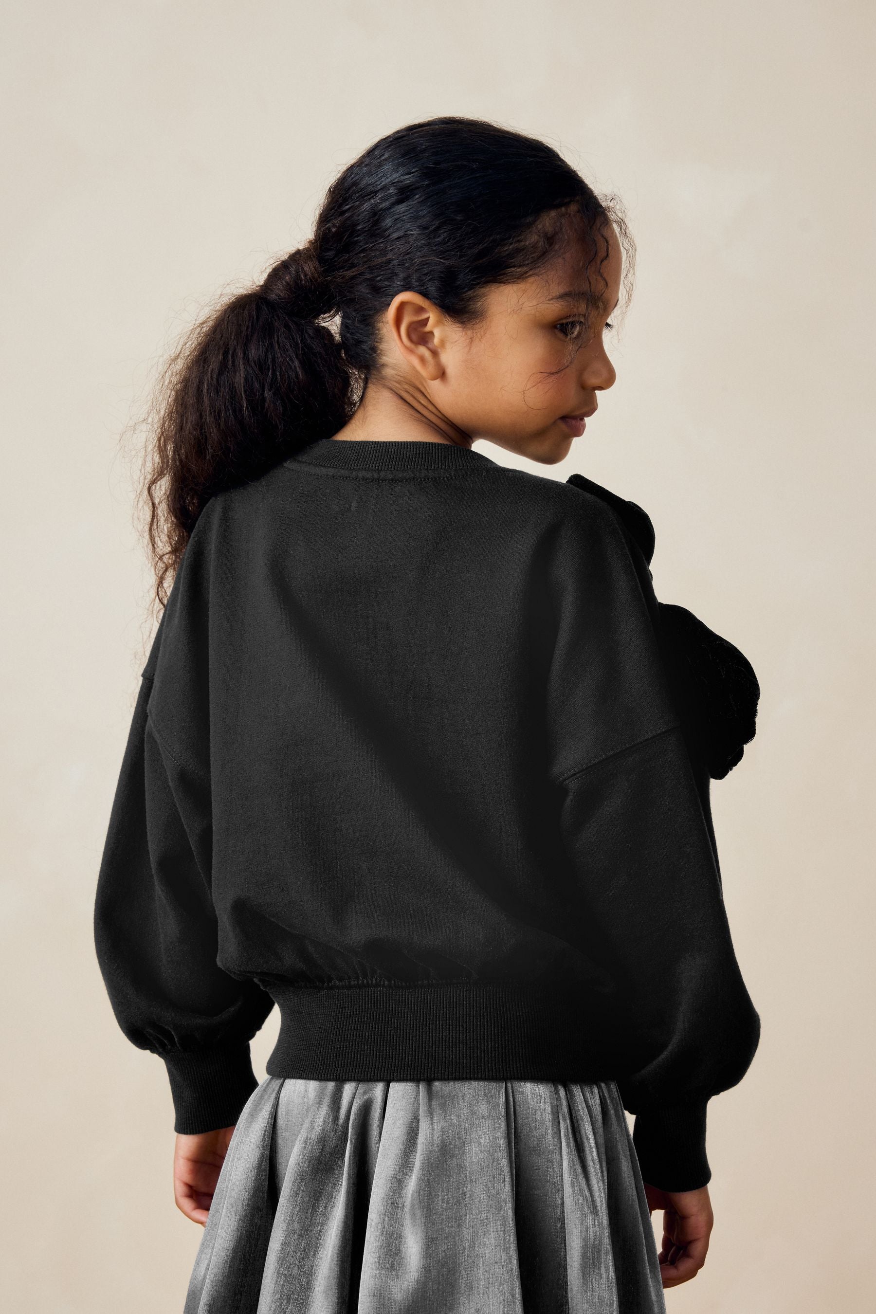 Black Velour Bow Sweatshirt (3-16yrs)