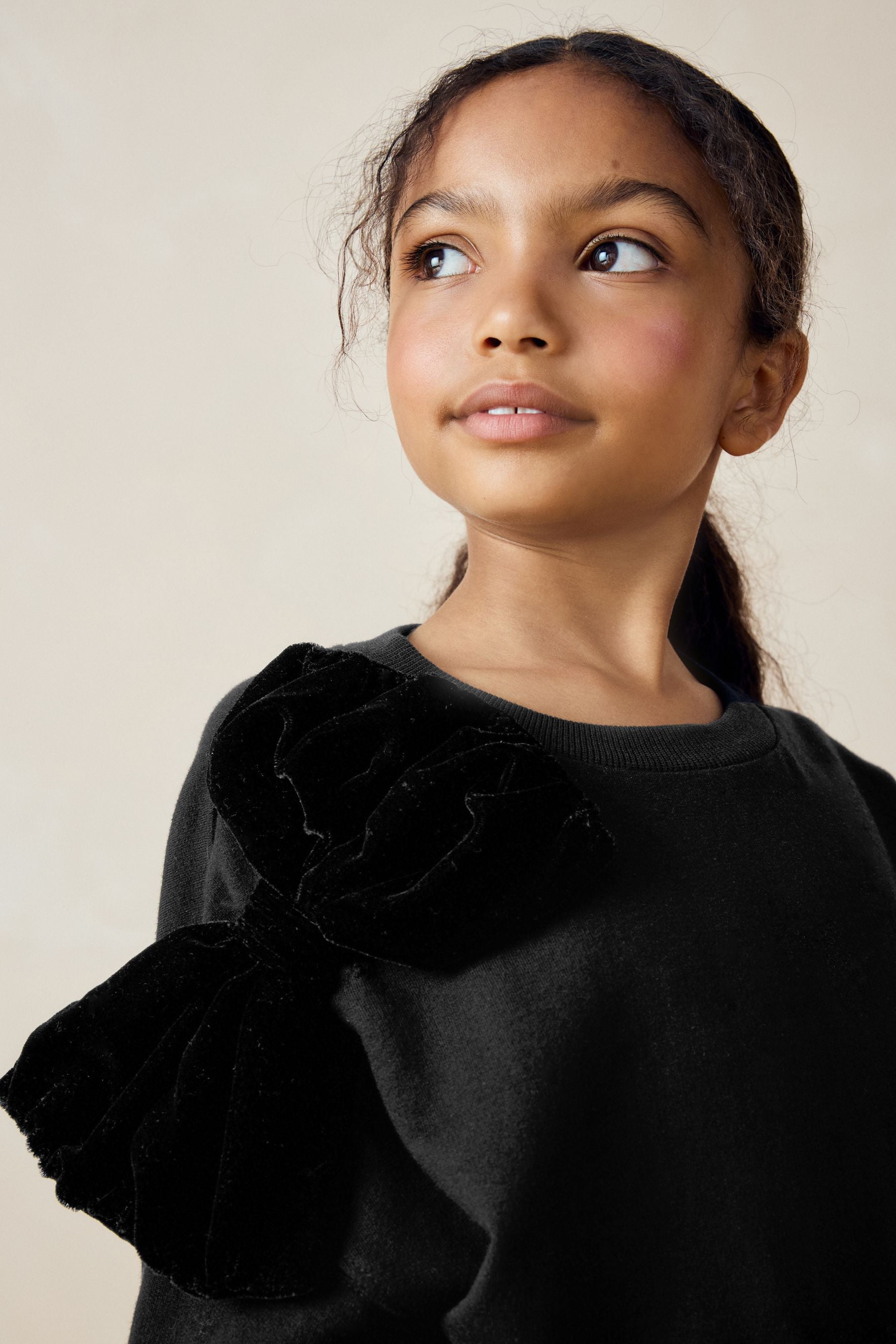 Black Velour Bow Sweatshirt (3-16yrs)