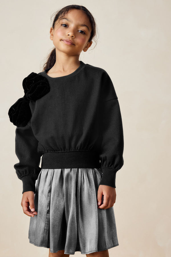 Black Velour Bow Sweatshirt (3-16yrs)