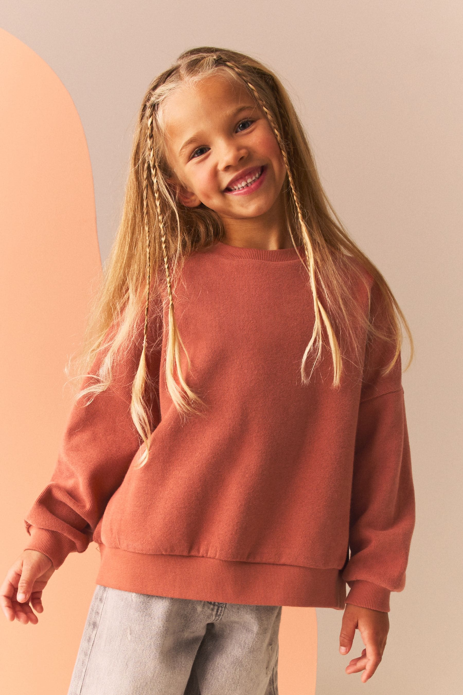 Rust Orange Oversized Cosy Rib Sweat Top (3-16yrs)