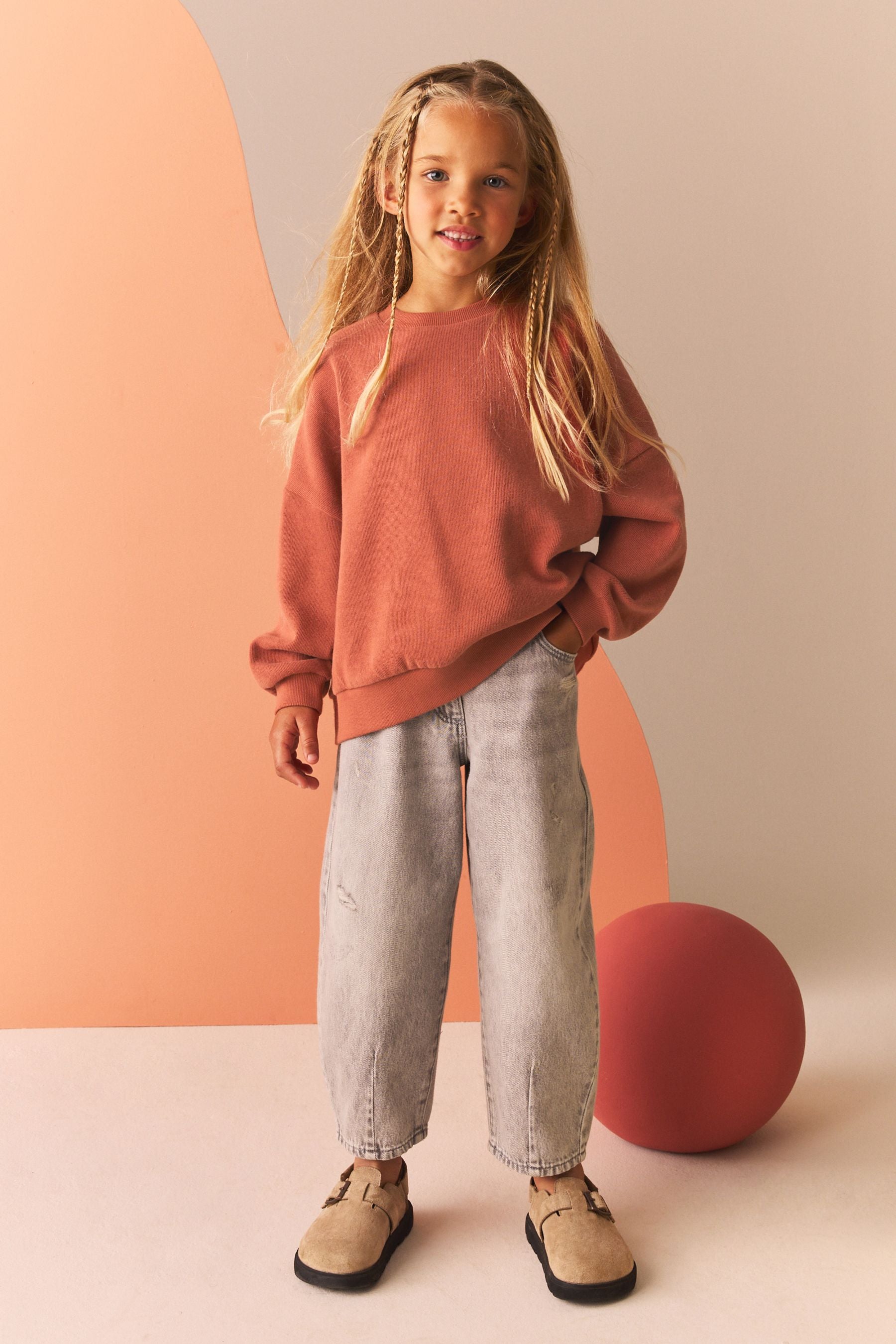 Rust Orange Oversized Cosy Rib Sweat Top (3-16yrs)