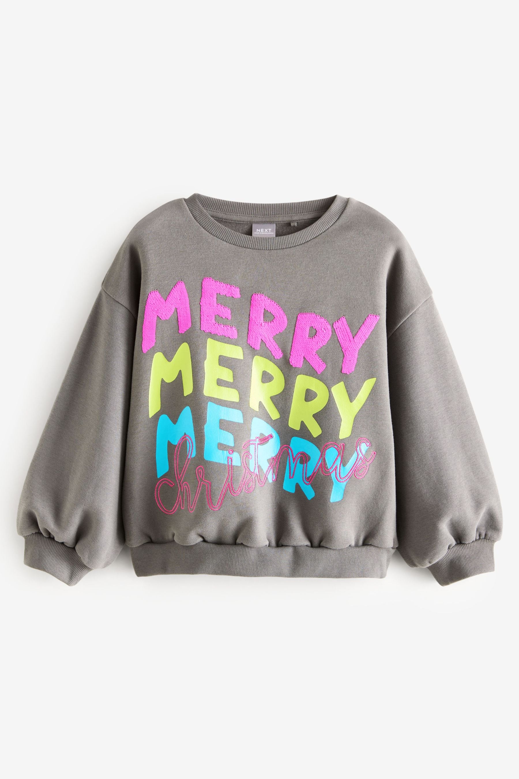 Charcoal Grey Sequin Christmas Sweatshirt (3-16yrs)