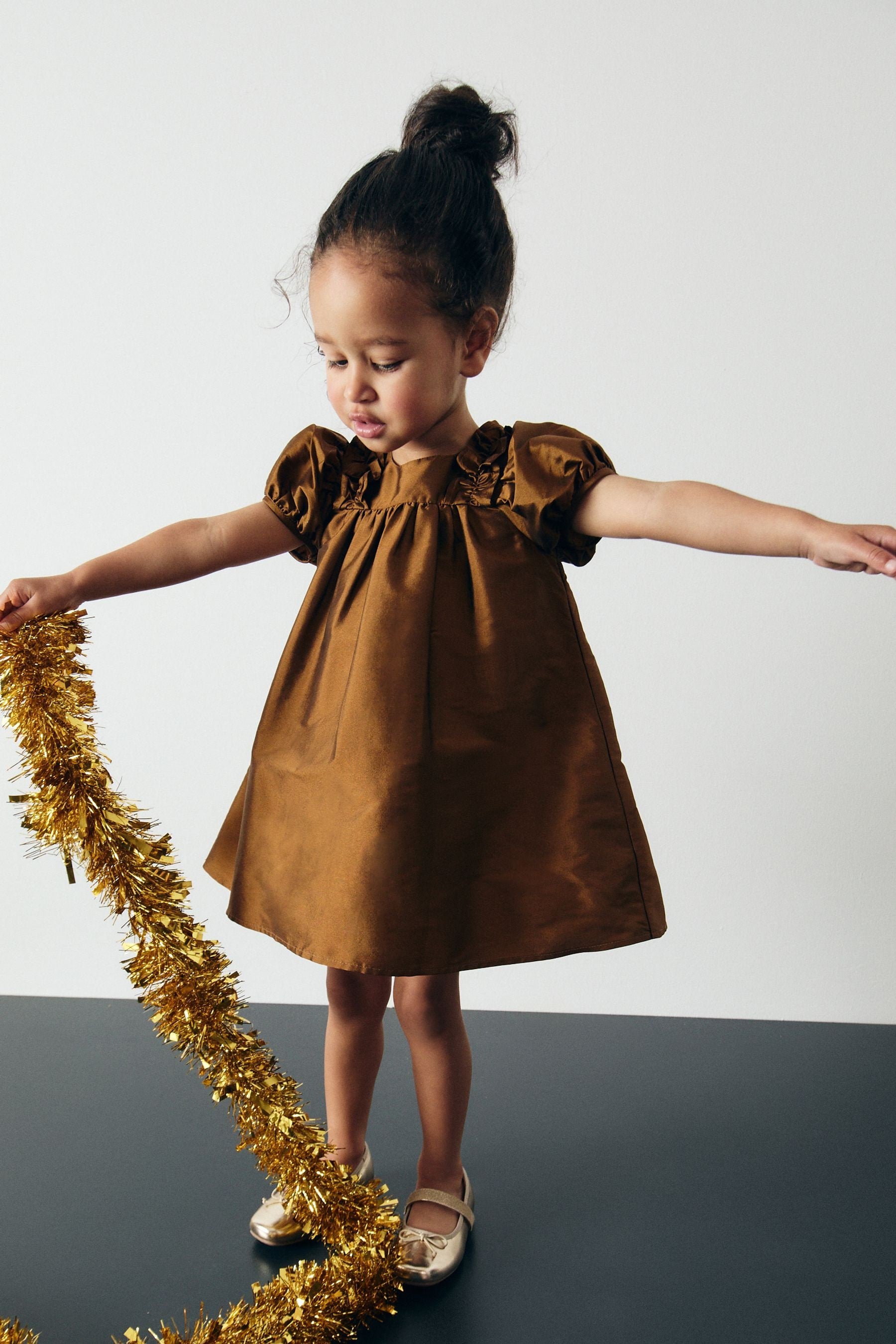 Olive Green Taffeta Ruffle Party Dress (3mths-8yrs)