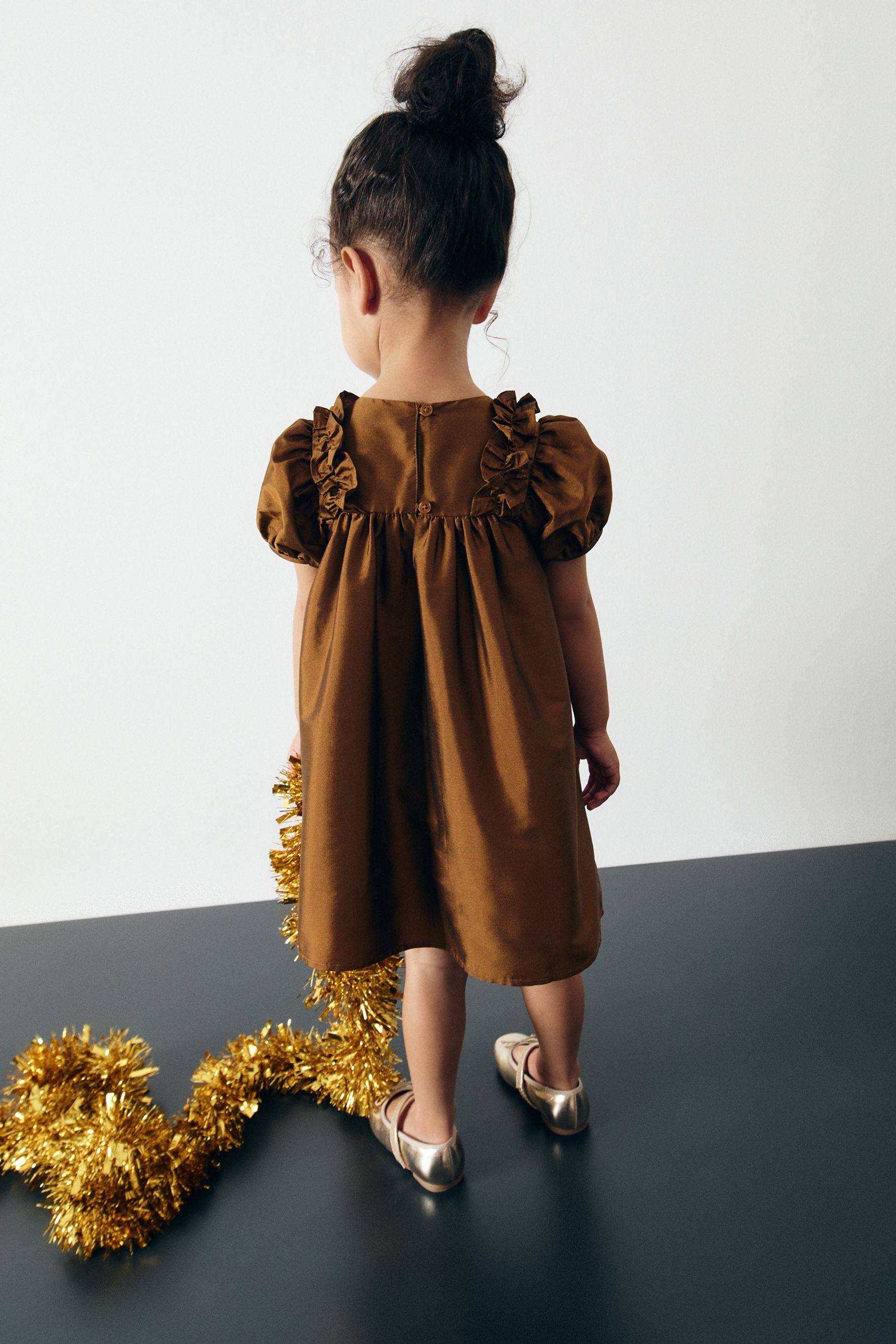 Olive Green Taffeta Ruffle Party Dress (3mths-8yrs)