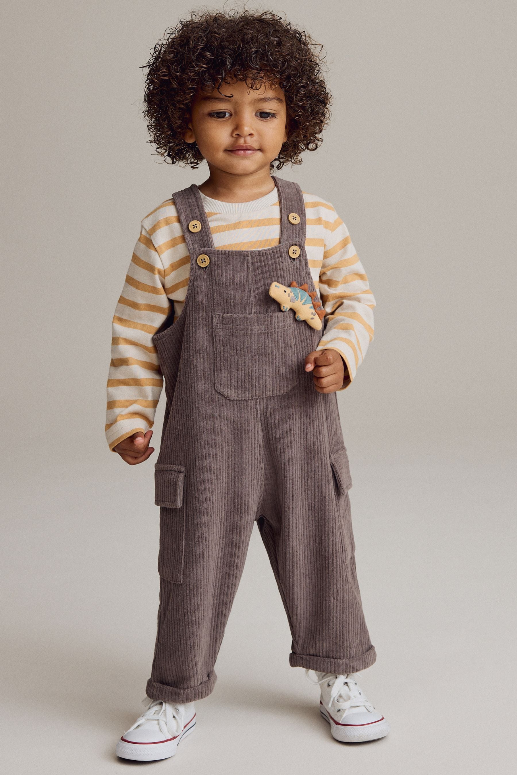 Mink Brown Corduroy Dungarees & Long Sleeve T-Shirt Set (3mths-7yrs)