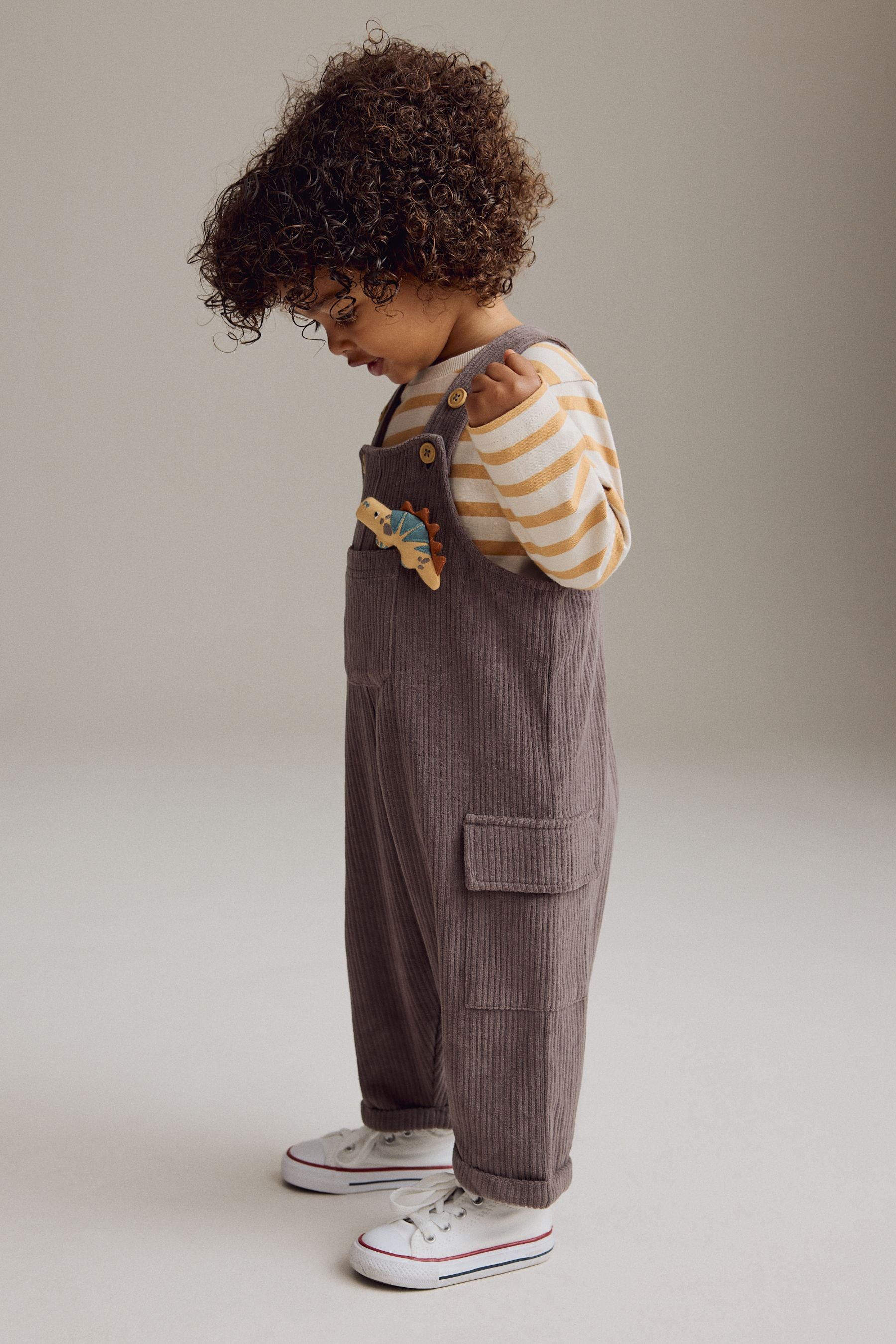 Mink Brown Corduroy Dungarees & Long Sleeve T-Shirt Set (3mths-7yrs)