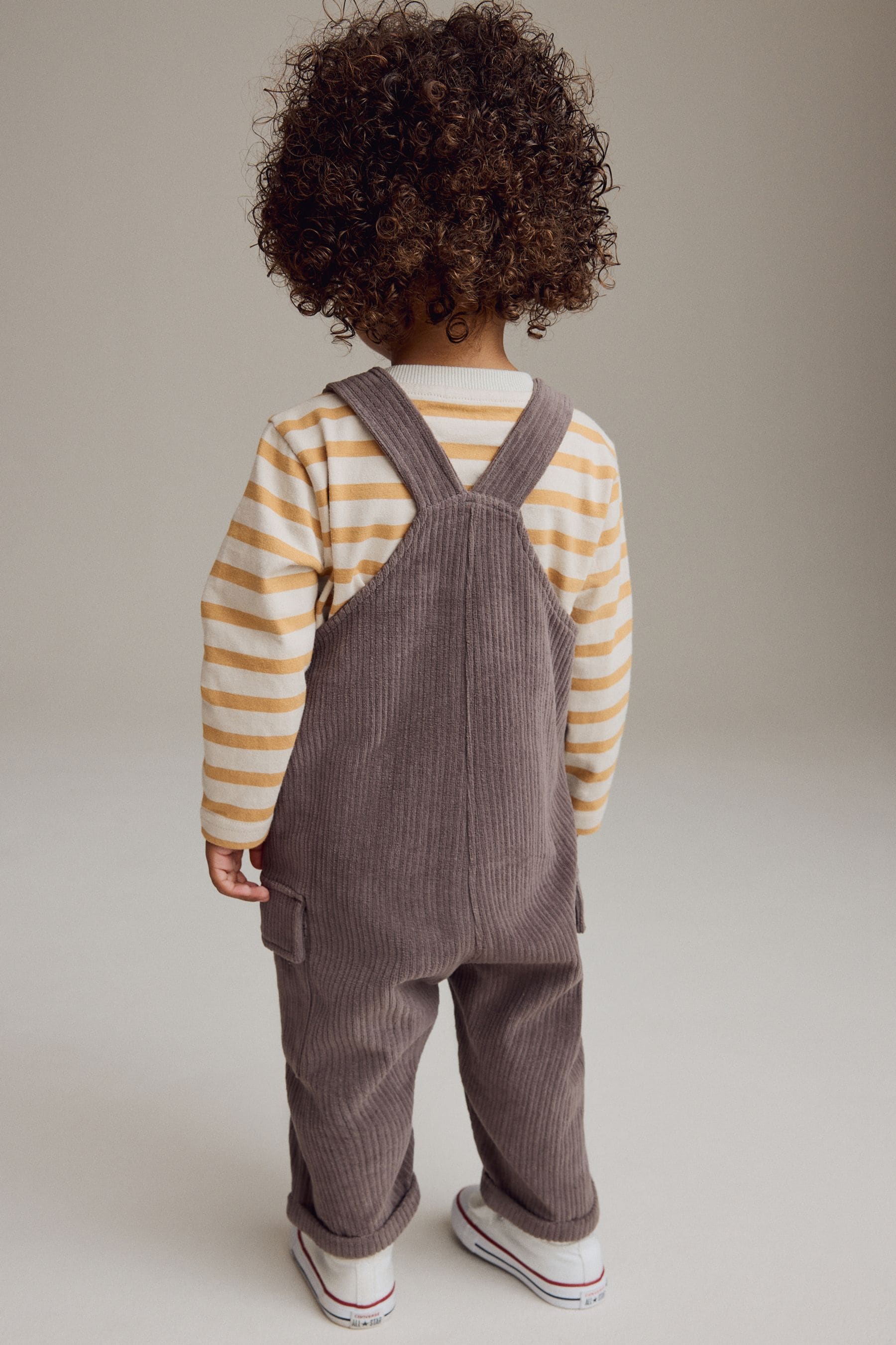 Mink Brown Corduroy Dungarees & Long Sleeve T-Shirt Set (3mths-7yrs)