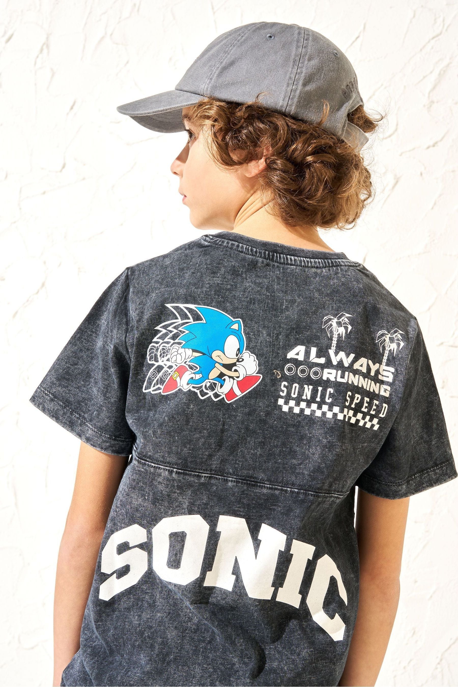 Angel & Rocket Black 100% Cotton Sonic Seam Detail Printed T-Shirt