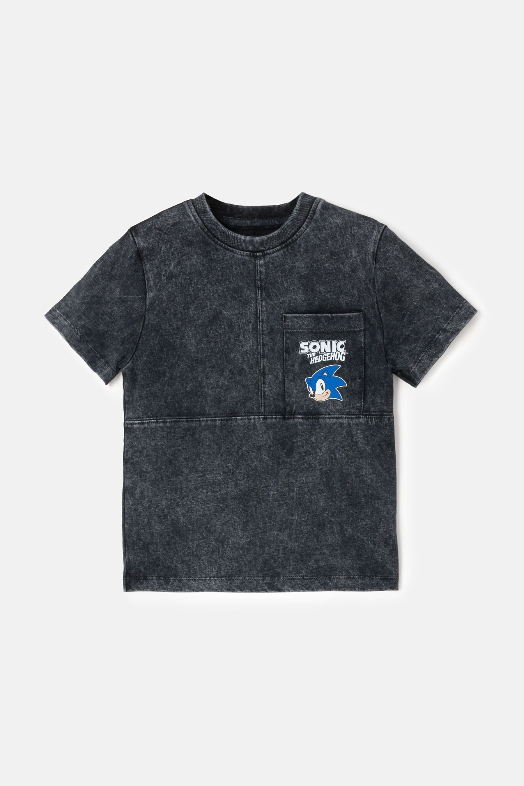 Angel & Rocket Black 100% Cotton Sonic Seam Detail Printed T-Shirt